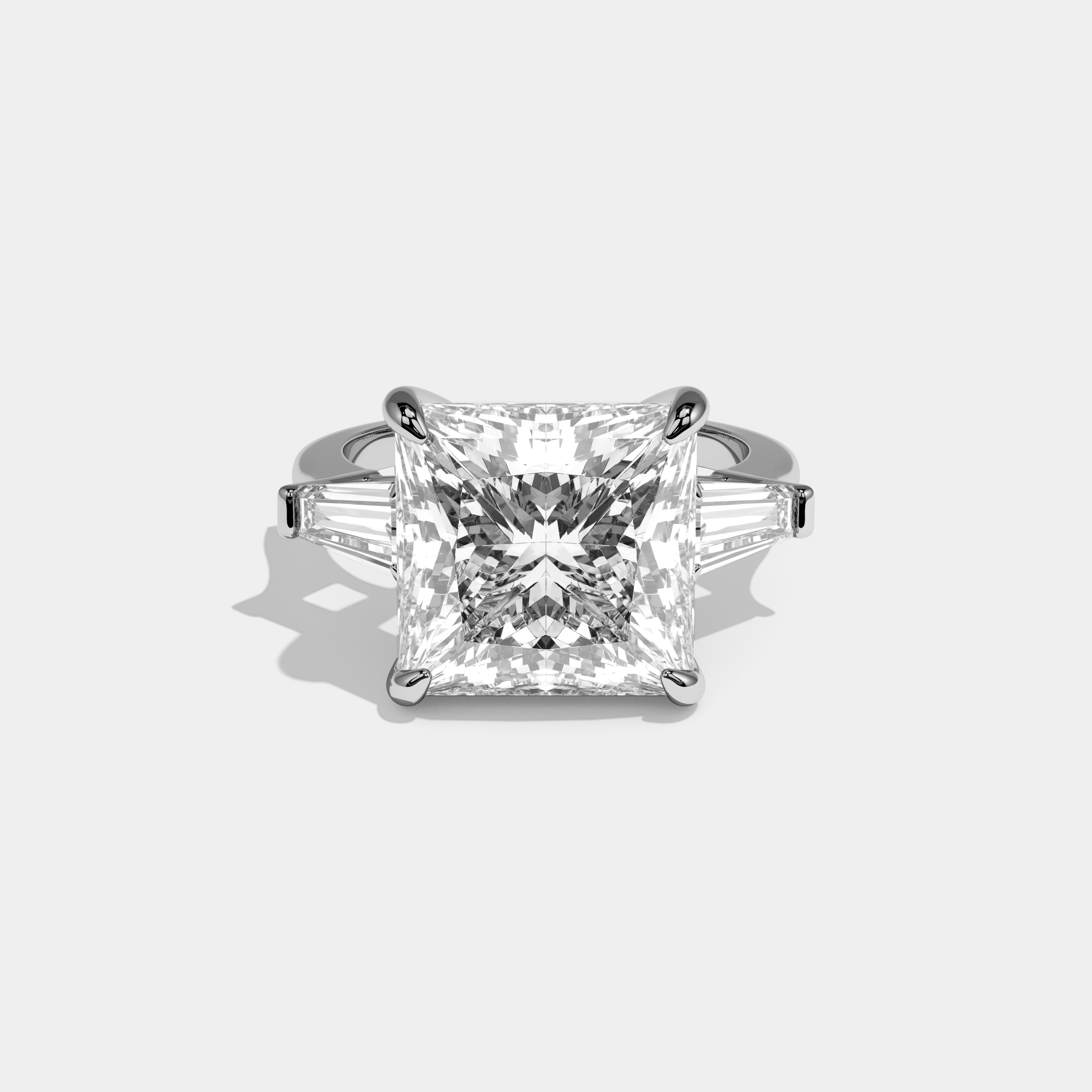 Alice Princess Cut Diamond Trio Halo Plain Band Engagement Ring 10ct 18k White Gold