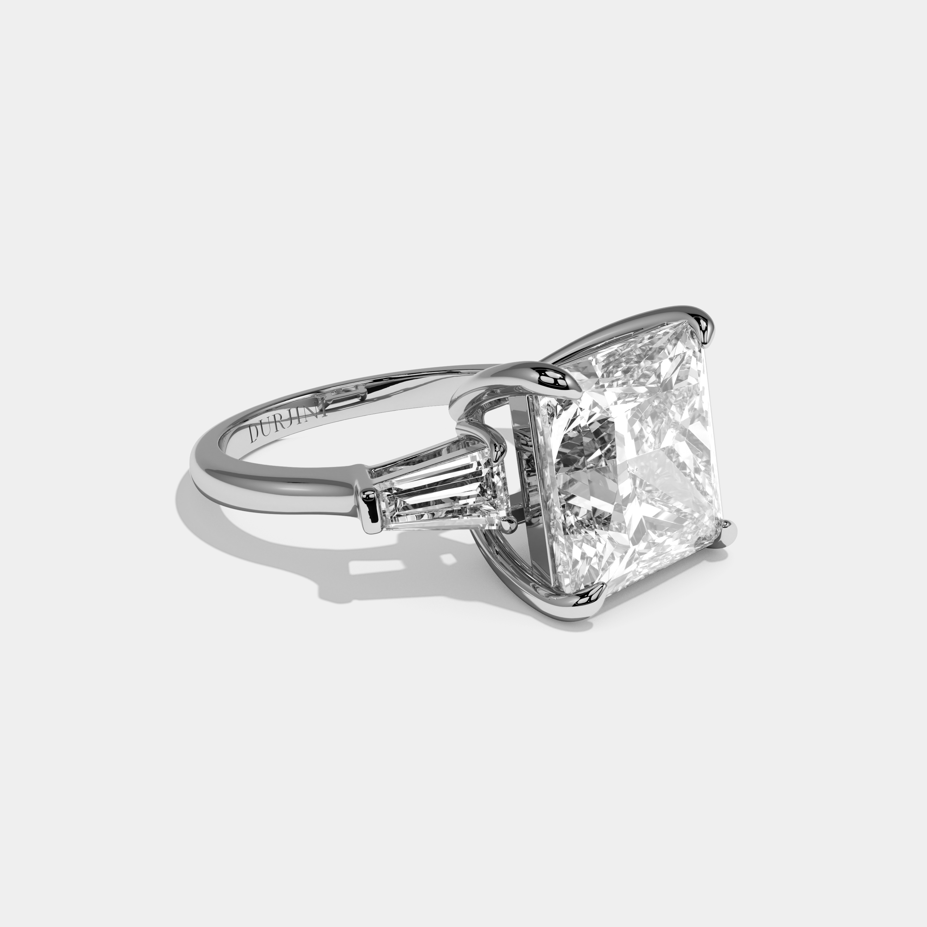 Alice Princess Cut Diamond Trio Halo Plain Band Engagement Ring 10ct 18k White Gold