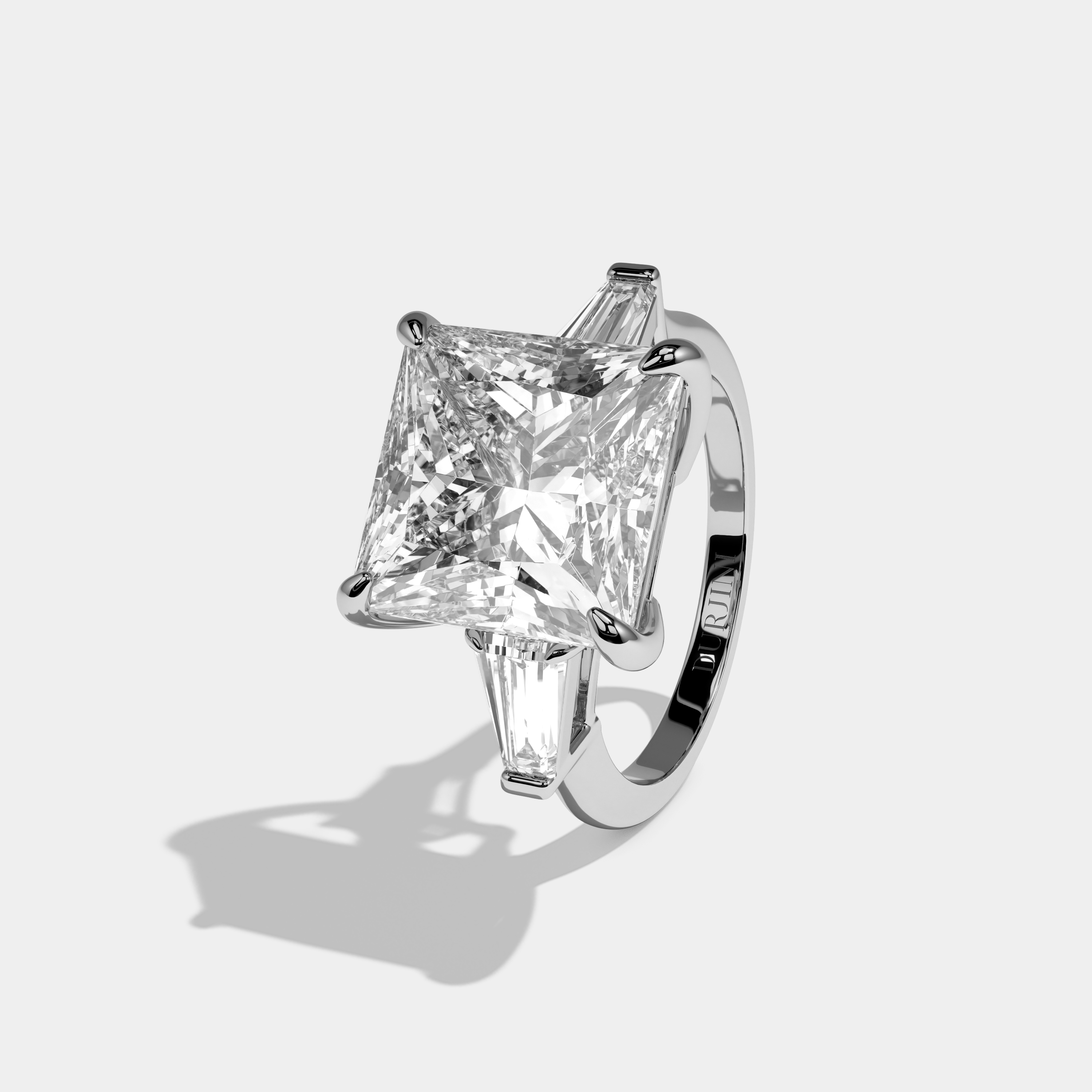 Alice Princess Cut Diamond Trio Halo Plain Band Engagement Ring 10ct 18k White Gold