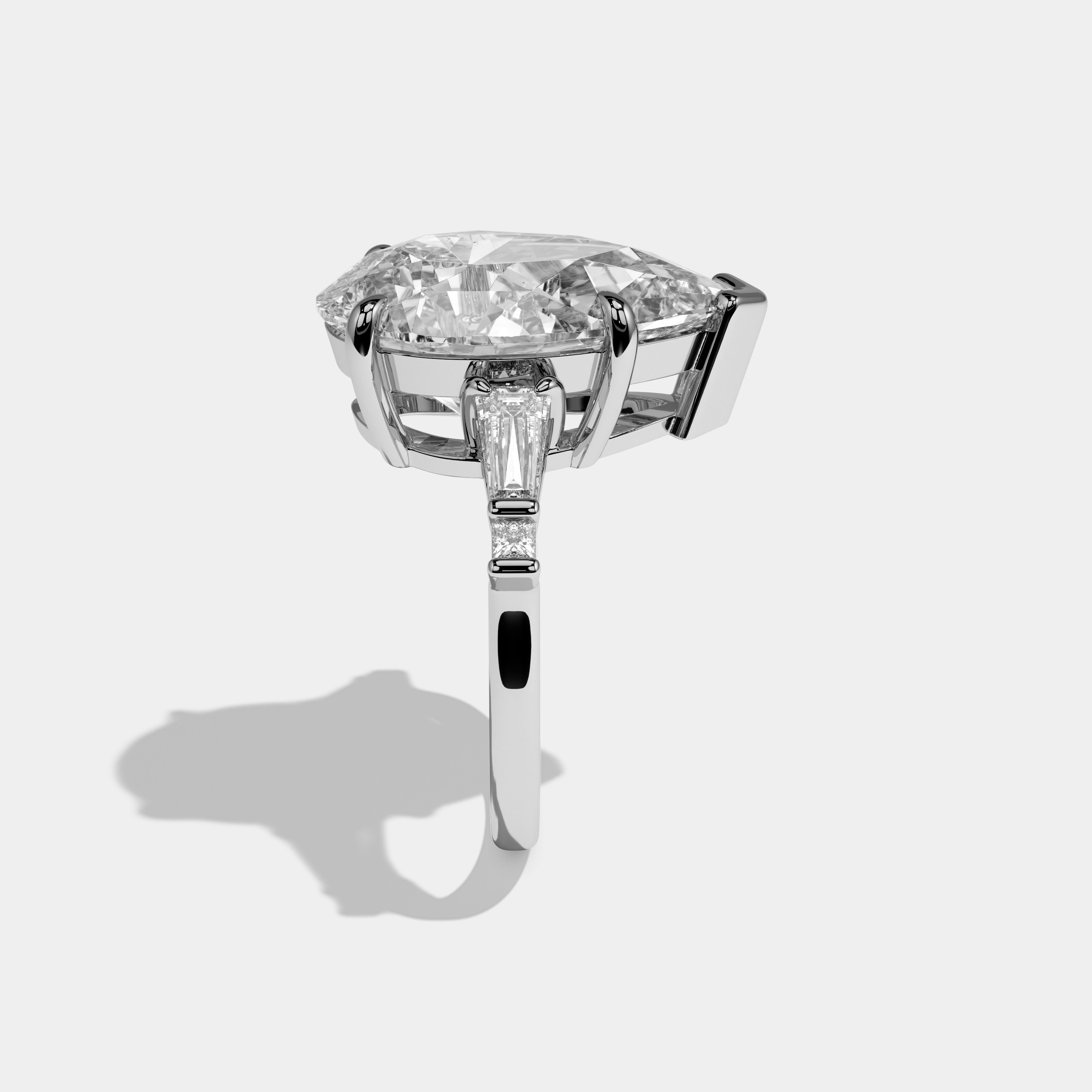 Gianna Pear Cut Diamond Plain Band With Baguette Side Engagement Ring 10ct 18k White Gold
