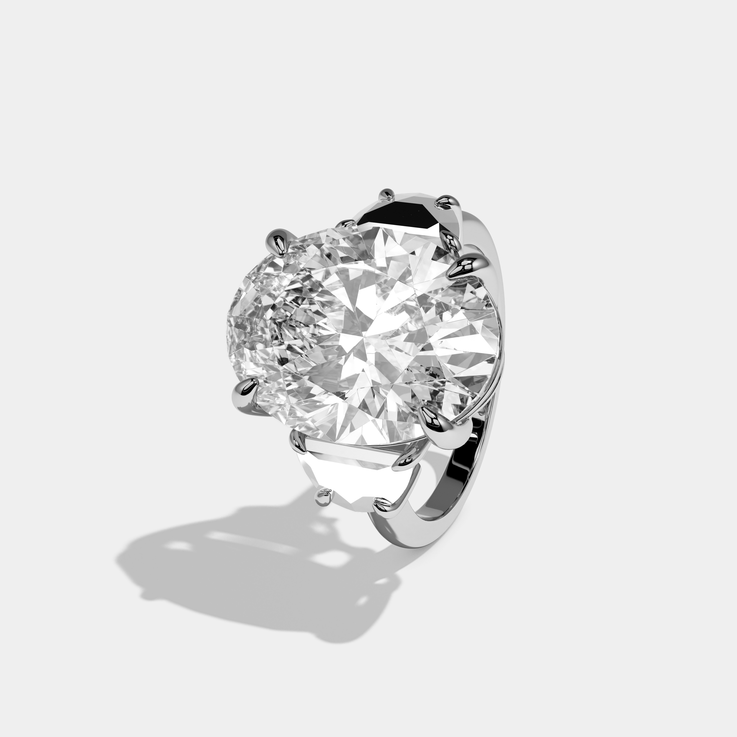 Emery Oval Cut Diamond Halo Plain Band With Half Moon Side Engagement Ring 10ct 18k White Gold