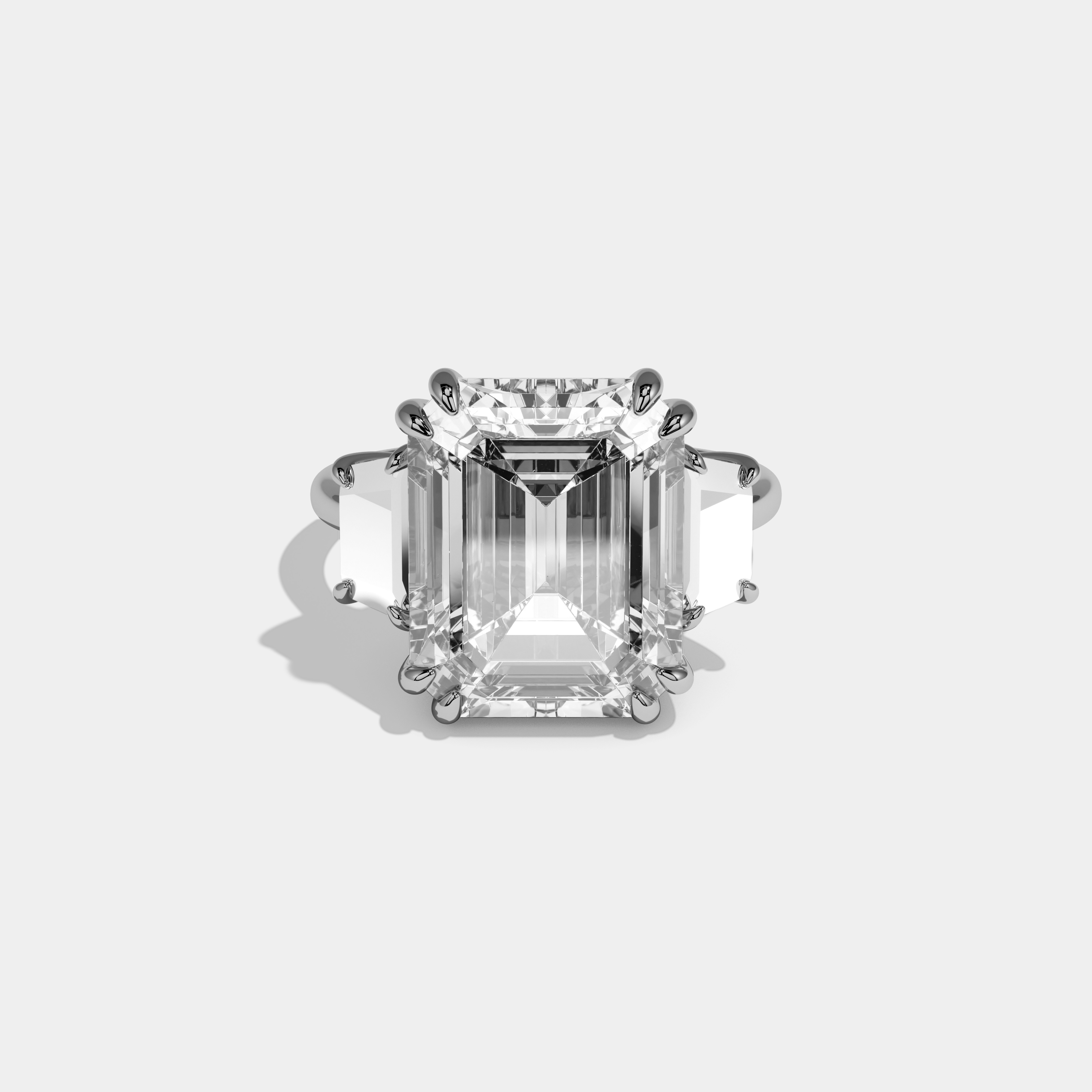 Josephine Emerald Cut Diamond Plain Band With Step Cut Sides Engagement Ring 10ct 18k White Gold