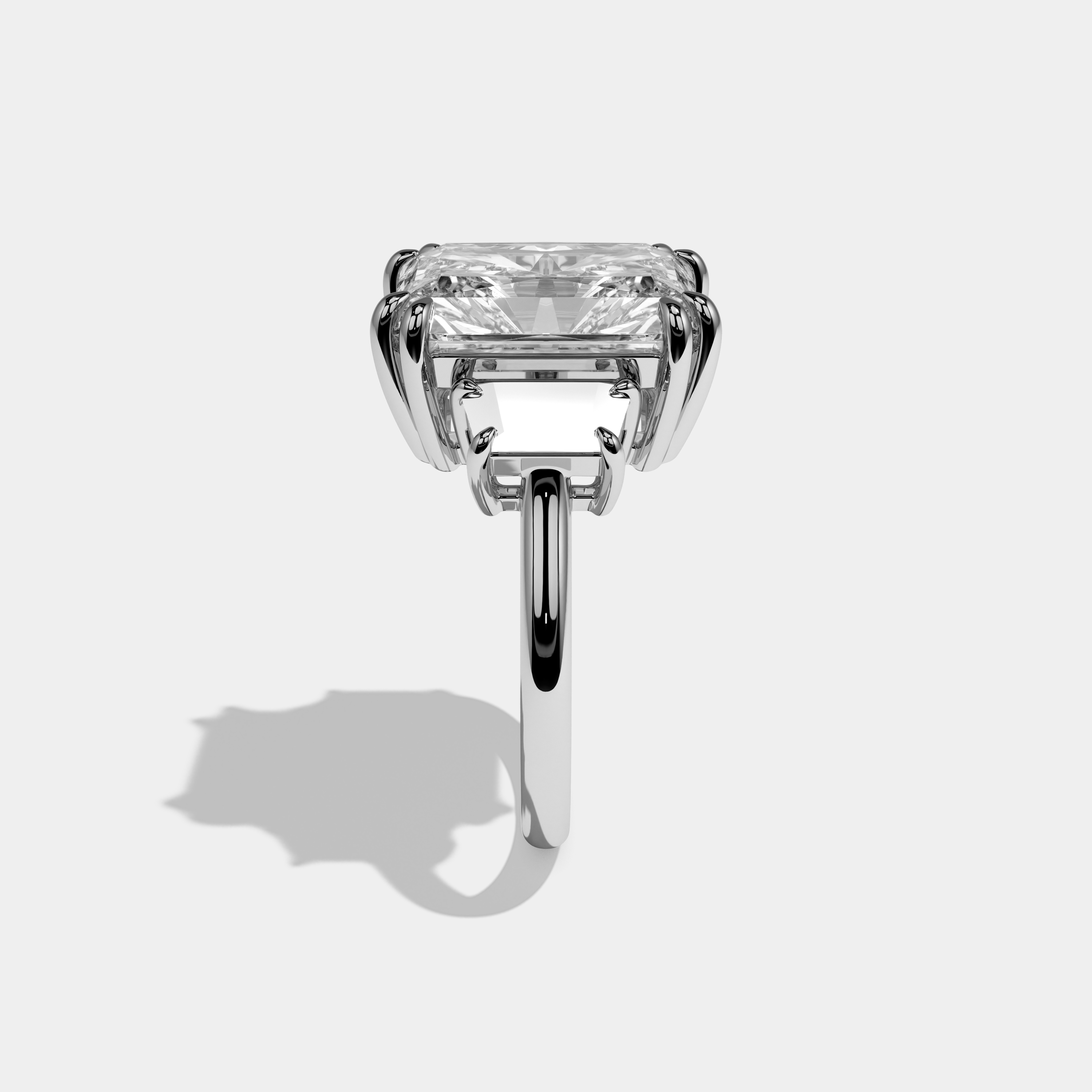 Lydia Radiant Cut Diamond Halo Plain Band With Trapezoid Side Diamond Engagement Ring 10ct 18k White Gold