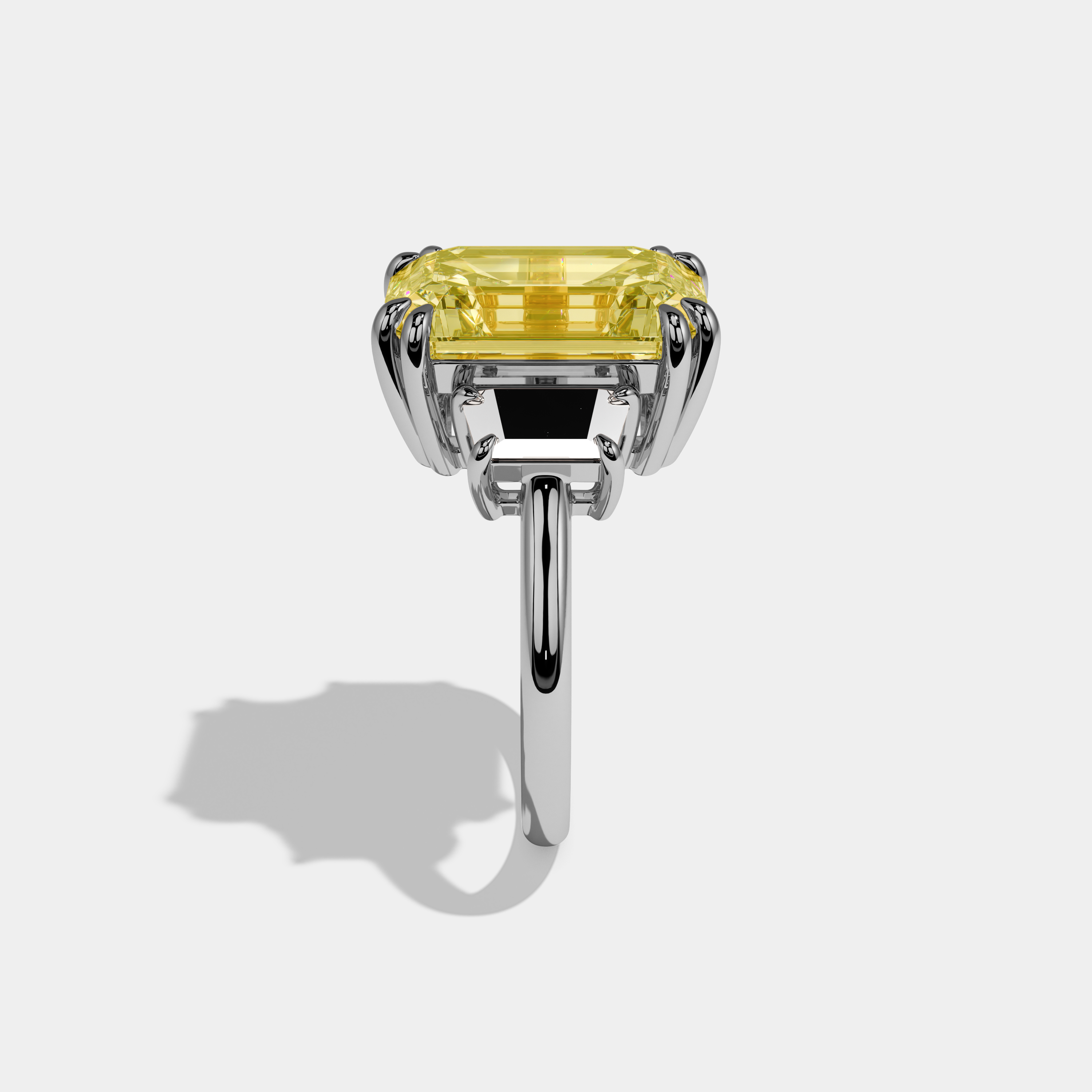Josephine Fancy Yellow Emerald Cut Diamond Plain Band With Step Cut Sides Engagement Ring 8ct 18k White Gold