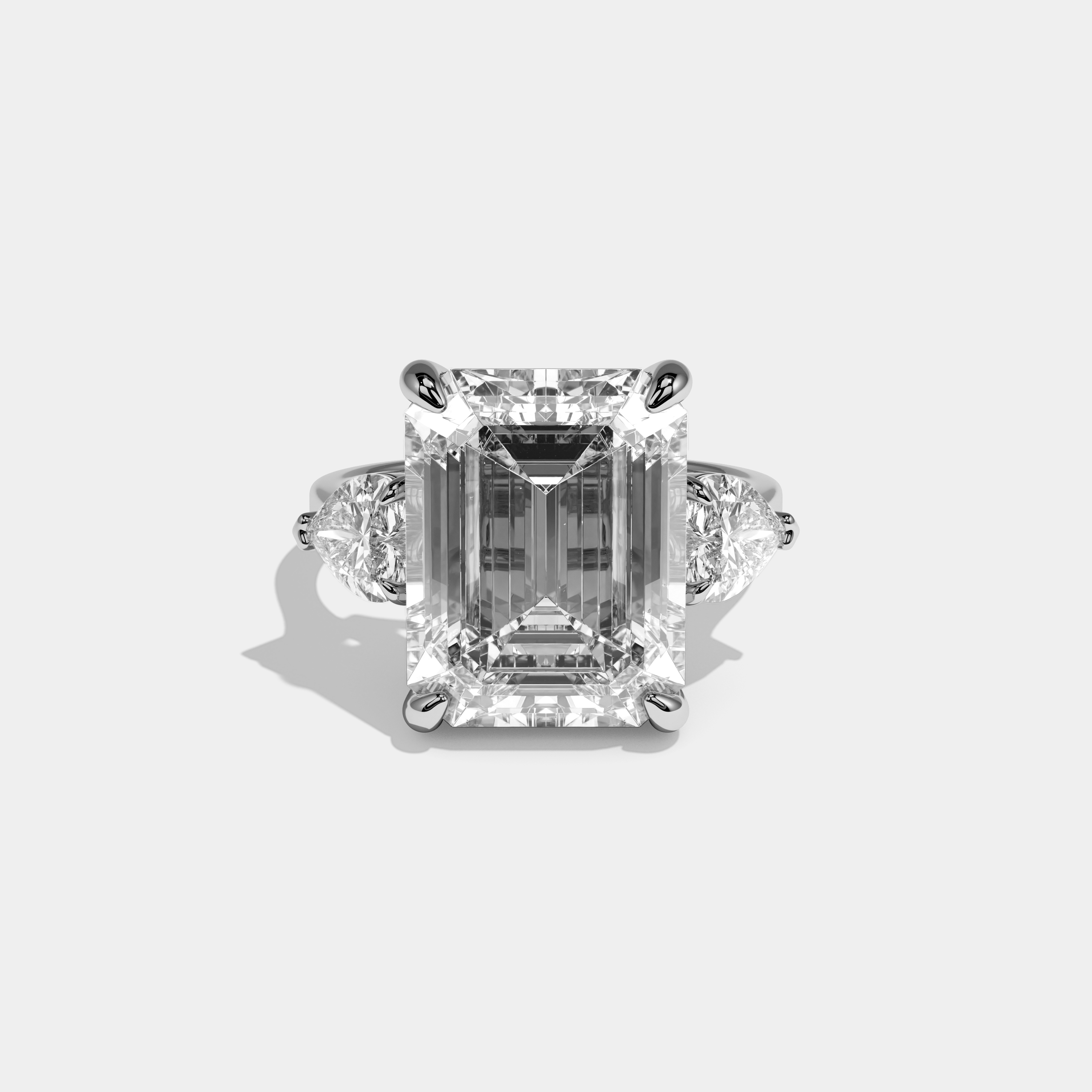 Athena Emerald Cut Diamond Halo Plain Band With Heart Side Engagement Ring 10ct 18k White Gold