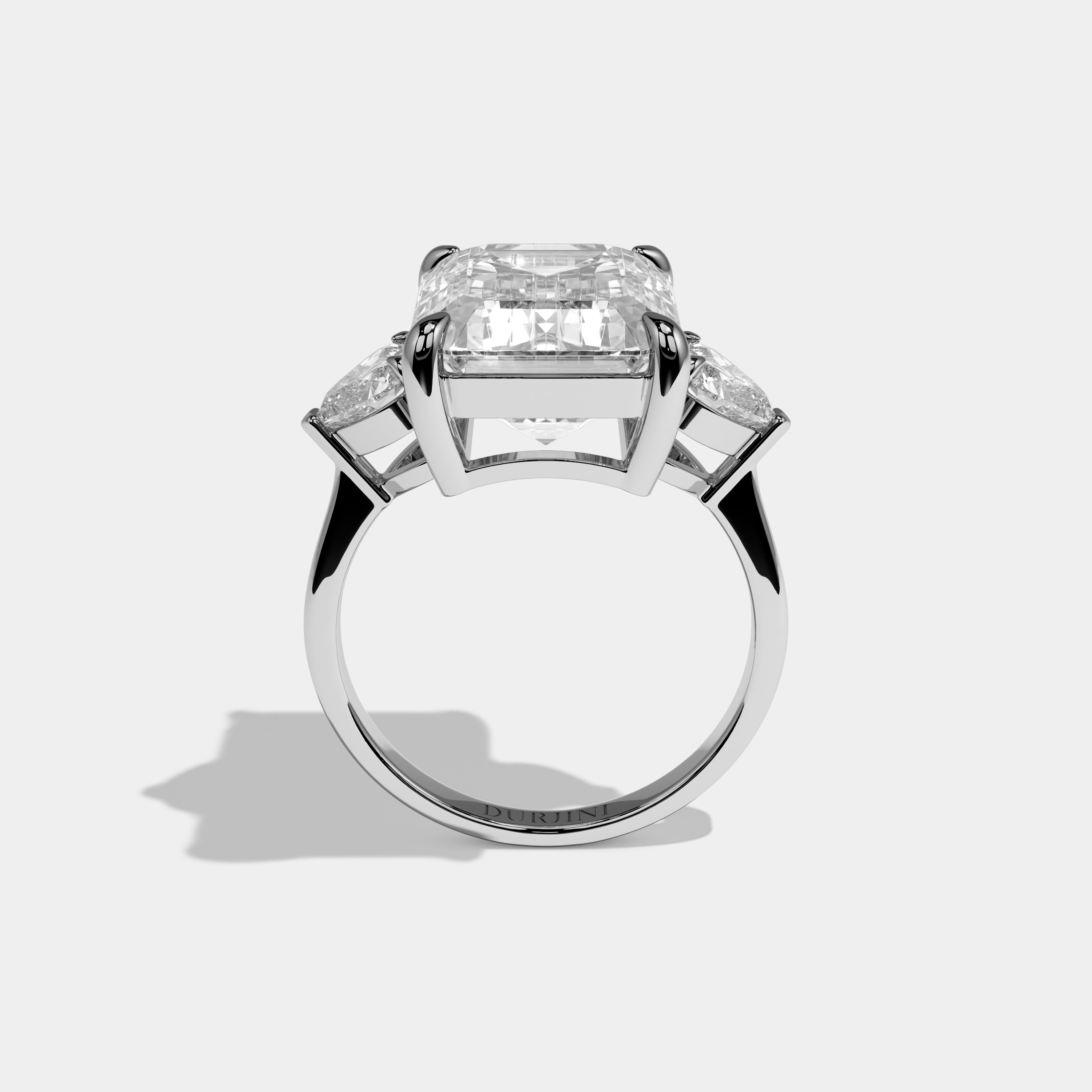 Athena Emerald Cut Diamond Halo Plain Band With Heart Side Engagement Ring 10ct 18k White Gold
