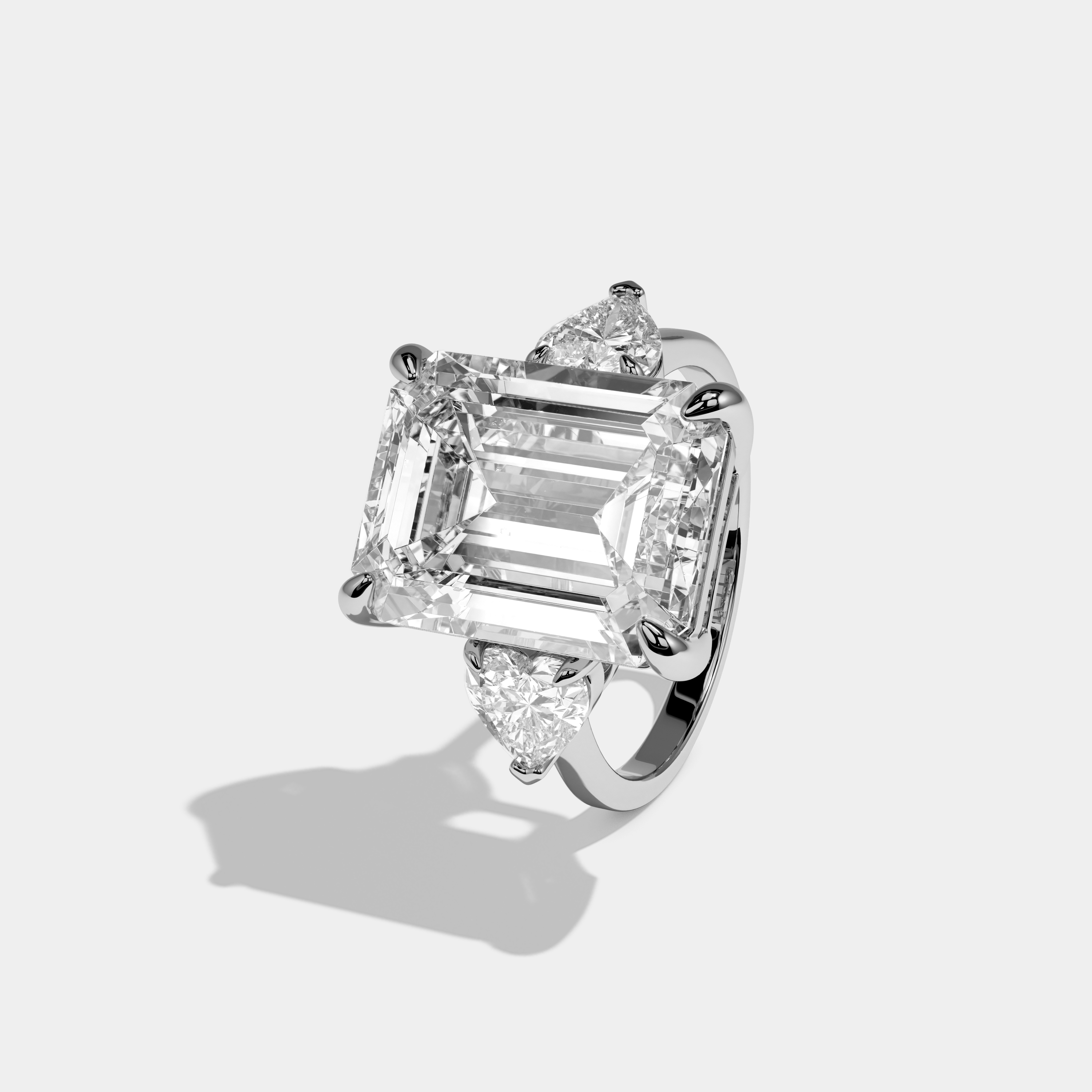 Athena Emerald Cut Diamond Halo Plain Band With Heart Side Engagement Ring 10ct 18k White Gold