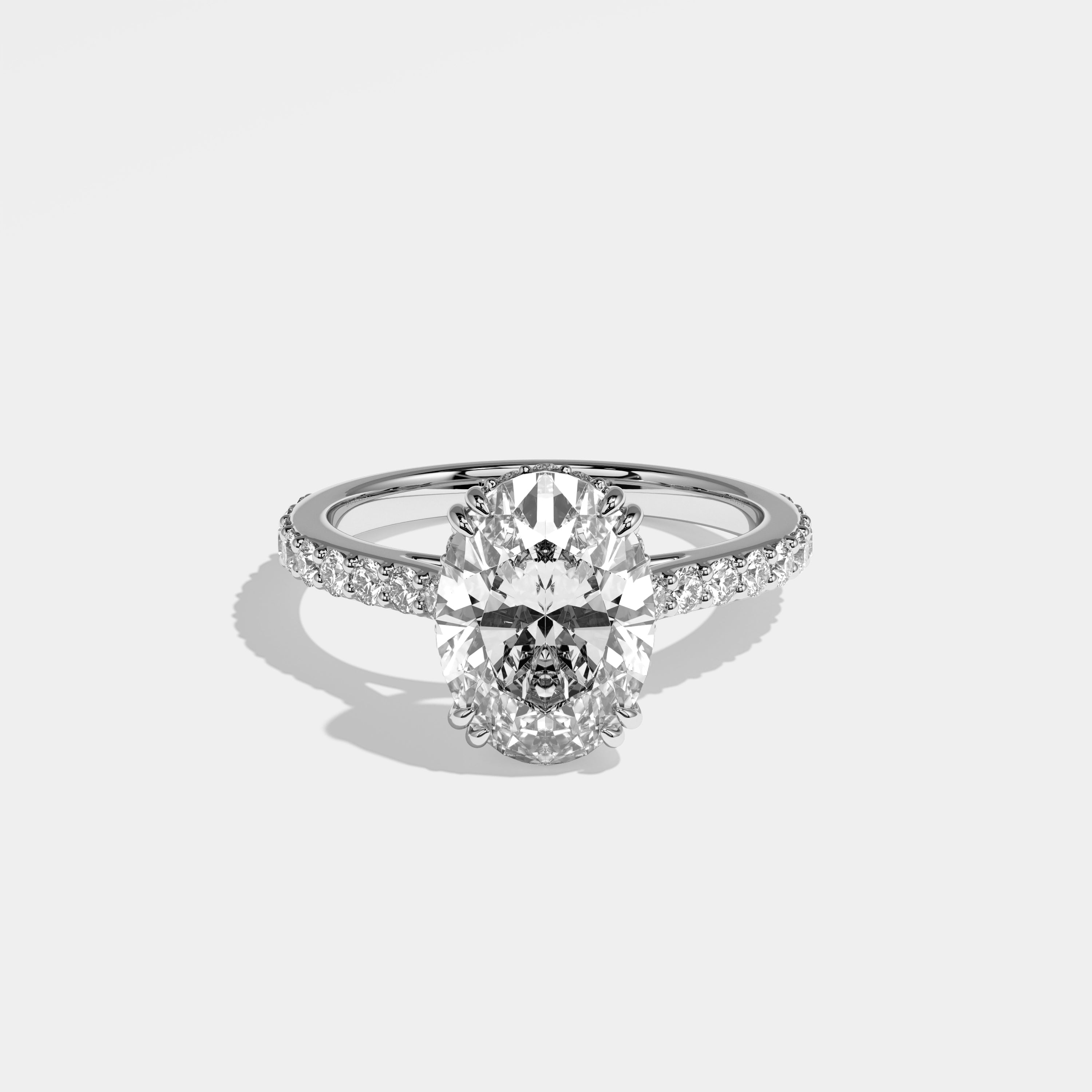 Eclipse Diamond Oval Halo Engagement Ring 18K White Gold 4.30ct