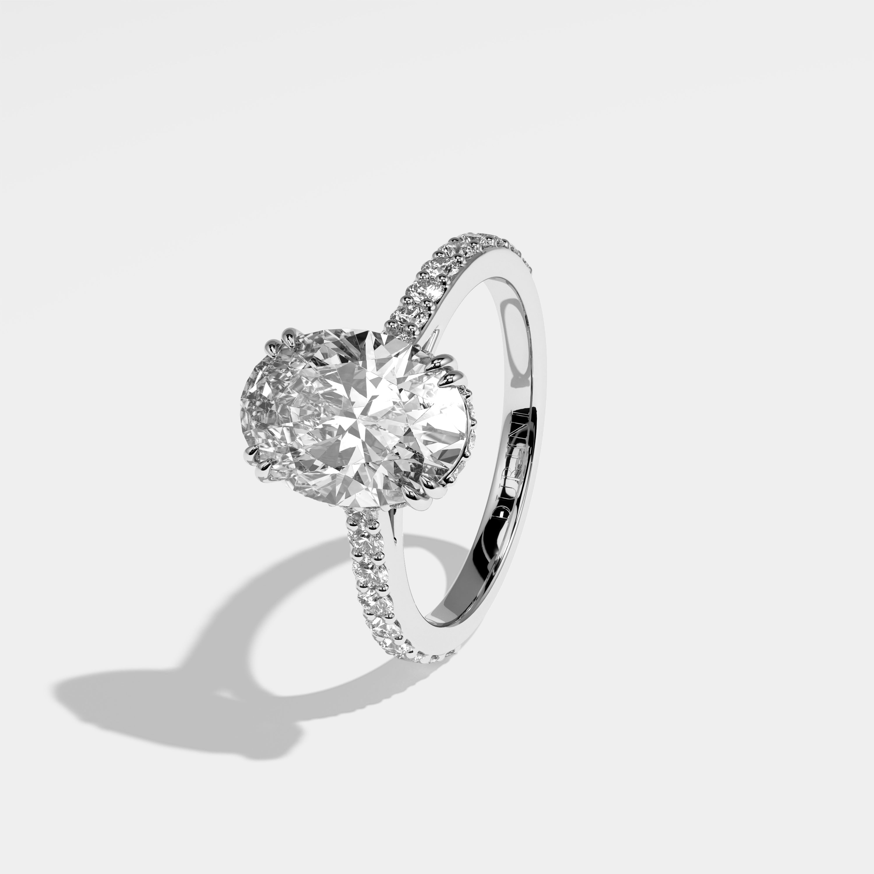 Eclipse Diamond Oval Halo Engagement Ring 18K White Gold 4.30ct