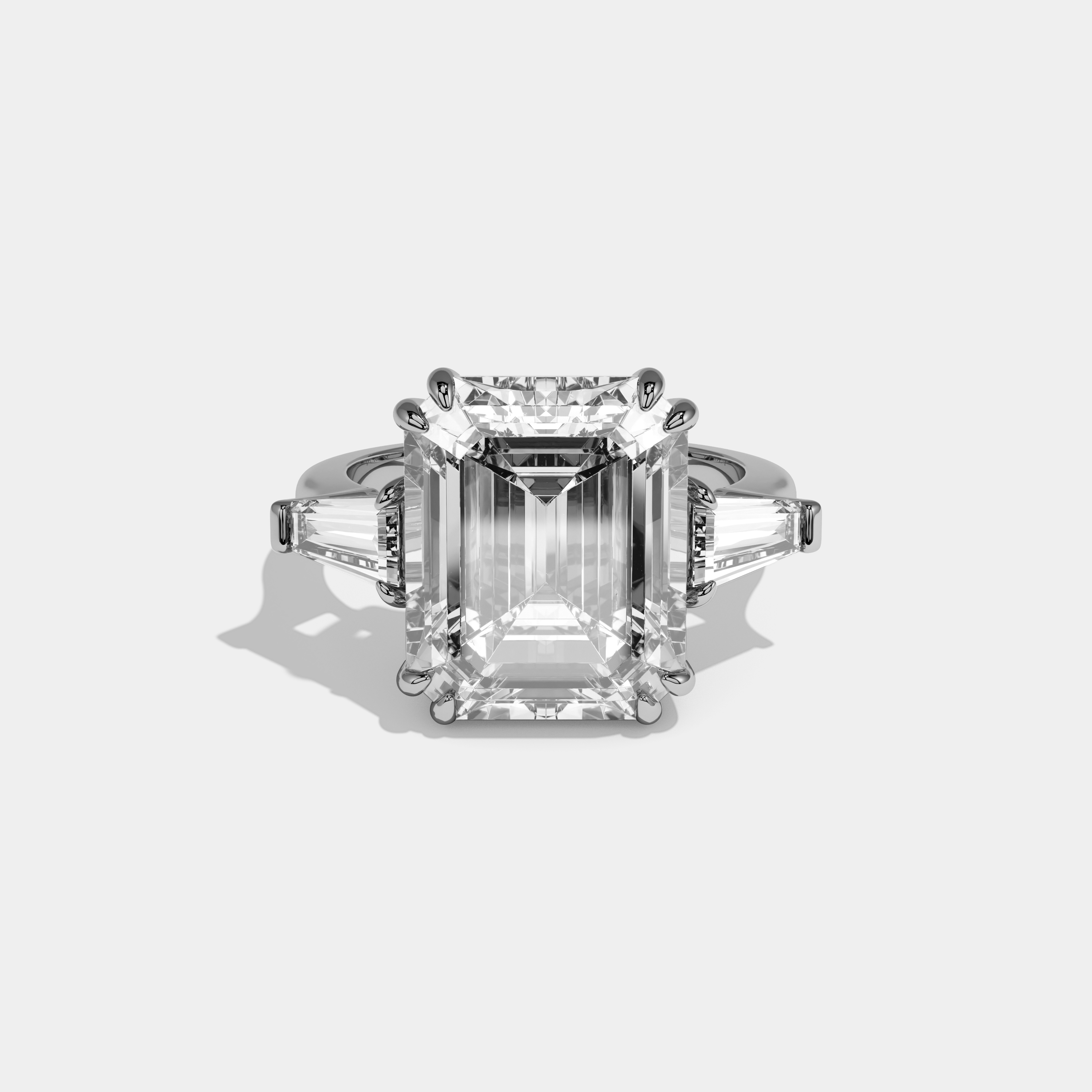 Addison Emerald Cut Diamond Plain Band With Baguette Cut Sides Engagement Ring 10ct 18k White Gold
