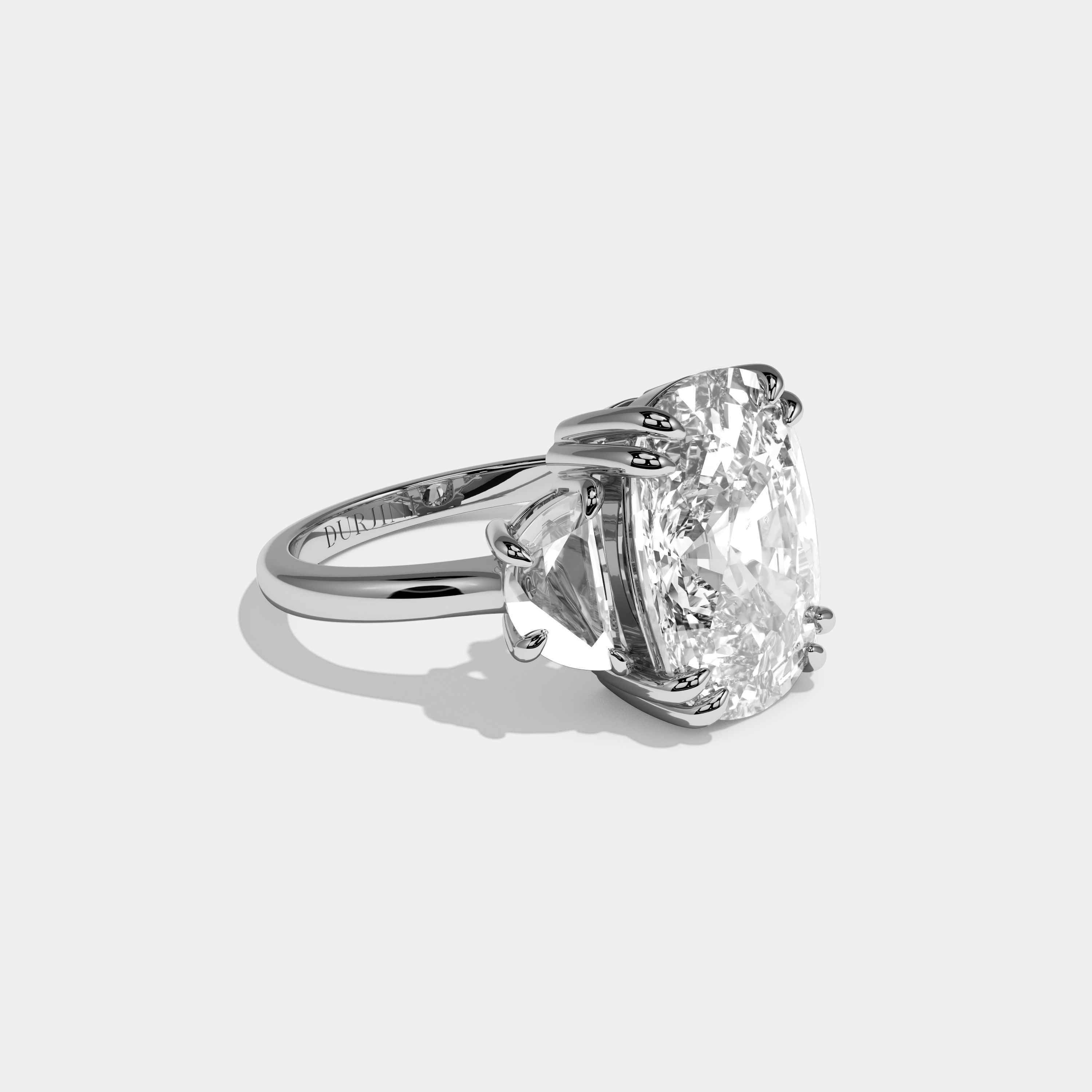 Reese Cushion Cut Diamond Halo Plain Band With Half Moon Side Engagement Ring 10ct 18k White Gold
