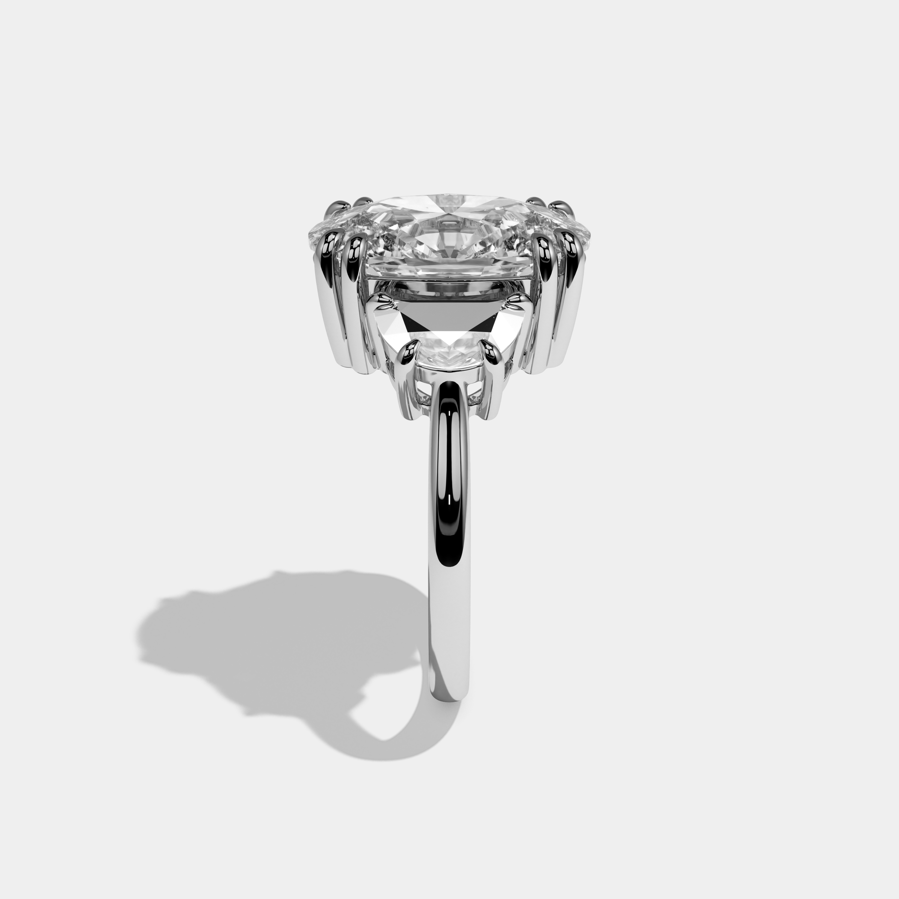 Reese Cushion Cut Diamond Halo Plain Band With Half Moon Side Engagement Ring 10ct 18k White Gold