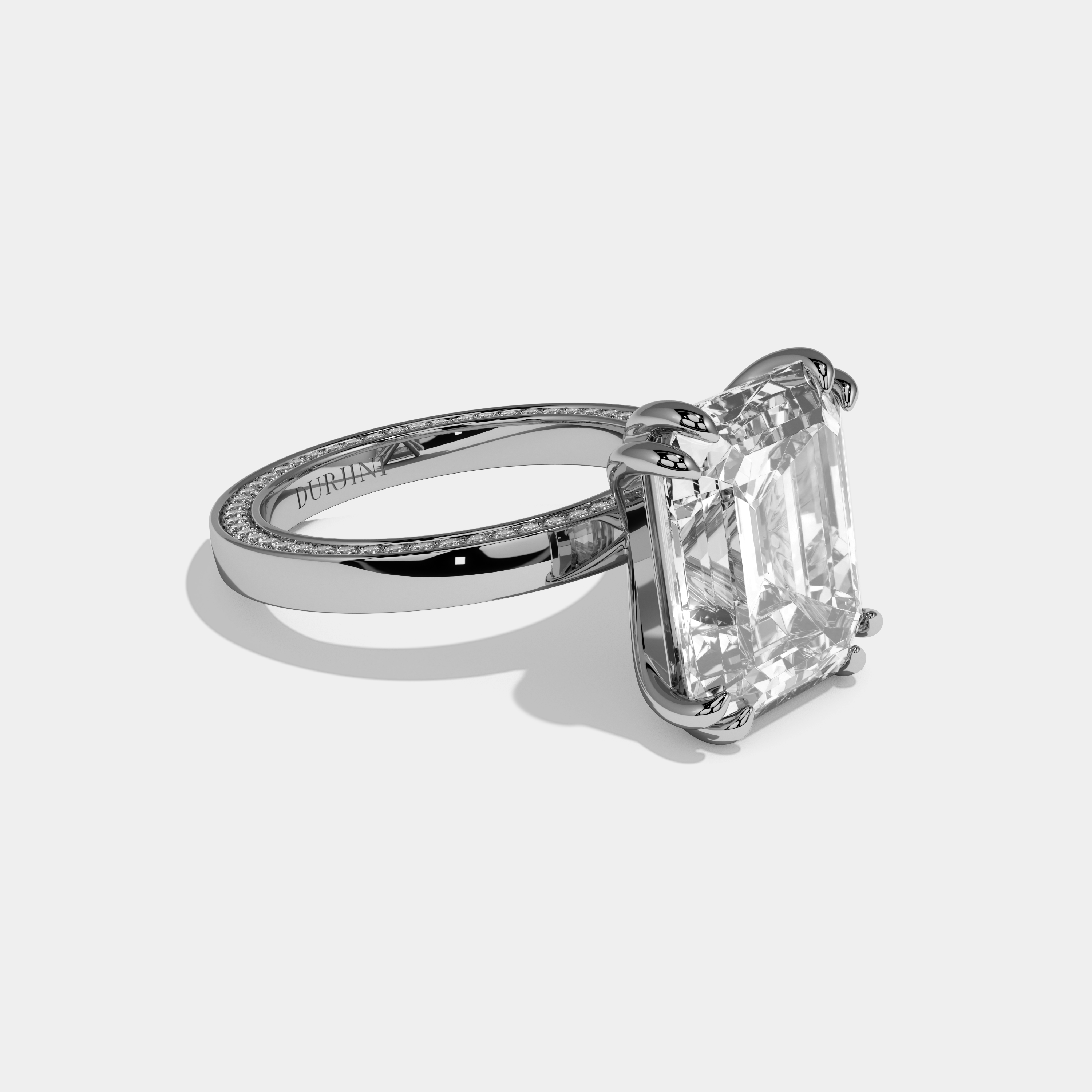 Tabitha Emerald Cut Diamond Hidden Band Engagement Ring 10ct 18k White Gold