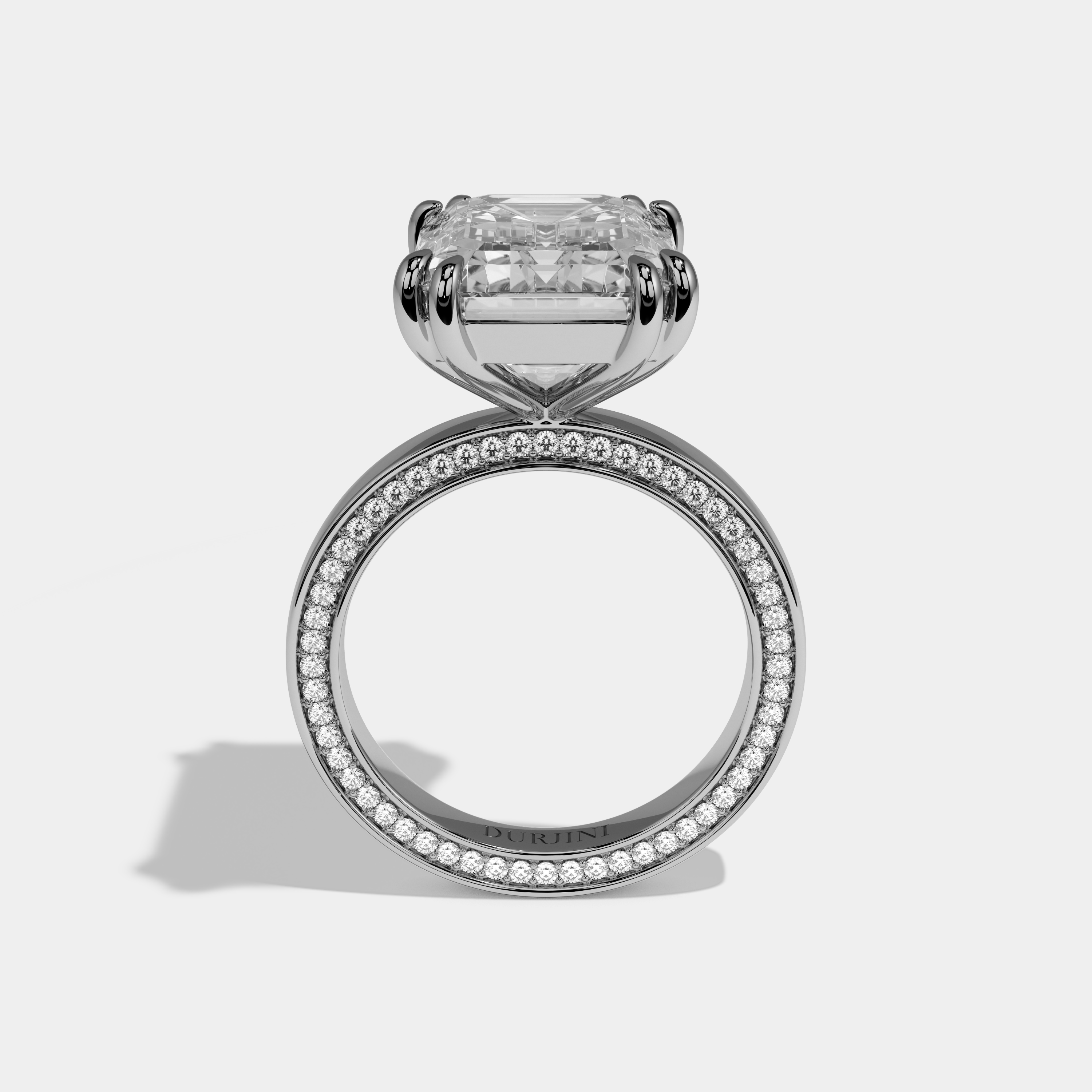 Tabitha Emerald Cut Diamond Hidden Band Engagement Ring 10ct 18k White Gold