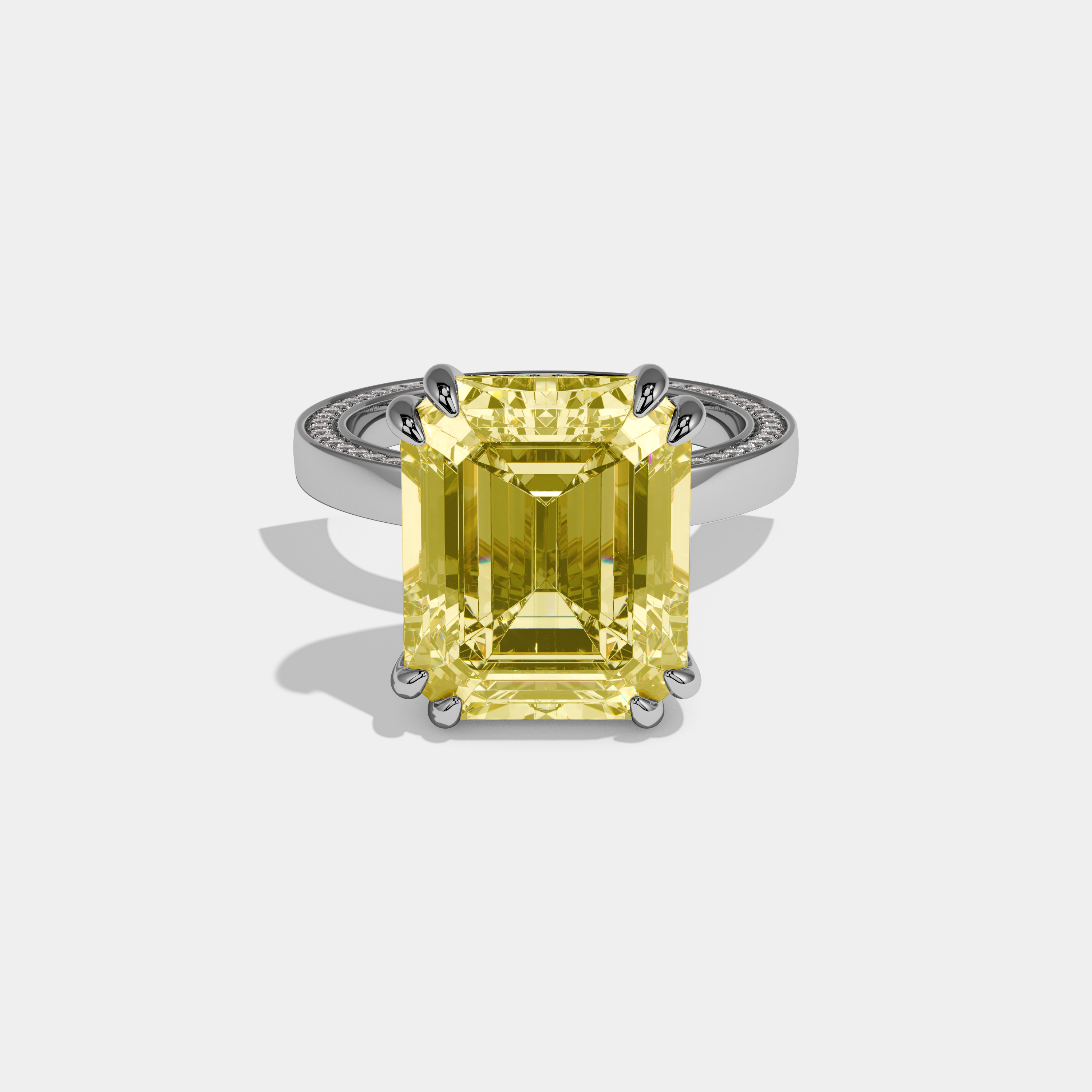 Tabitha Fancy Yellow Emerald Cut Diamond Hidden Band Engagement Ring 10ct 18k White Gold