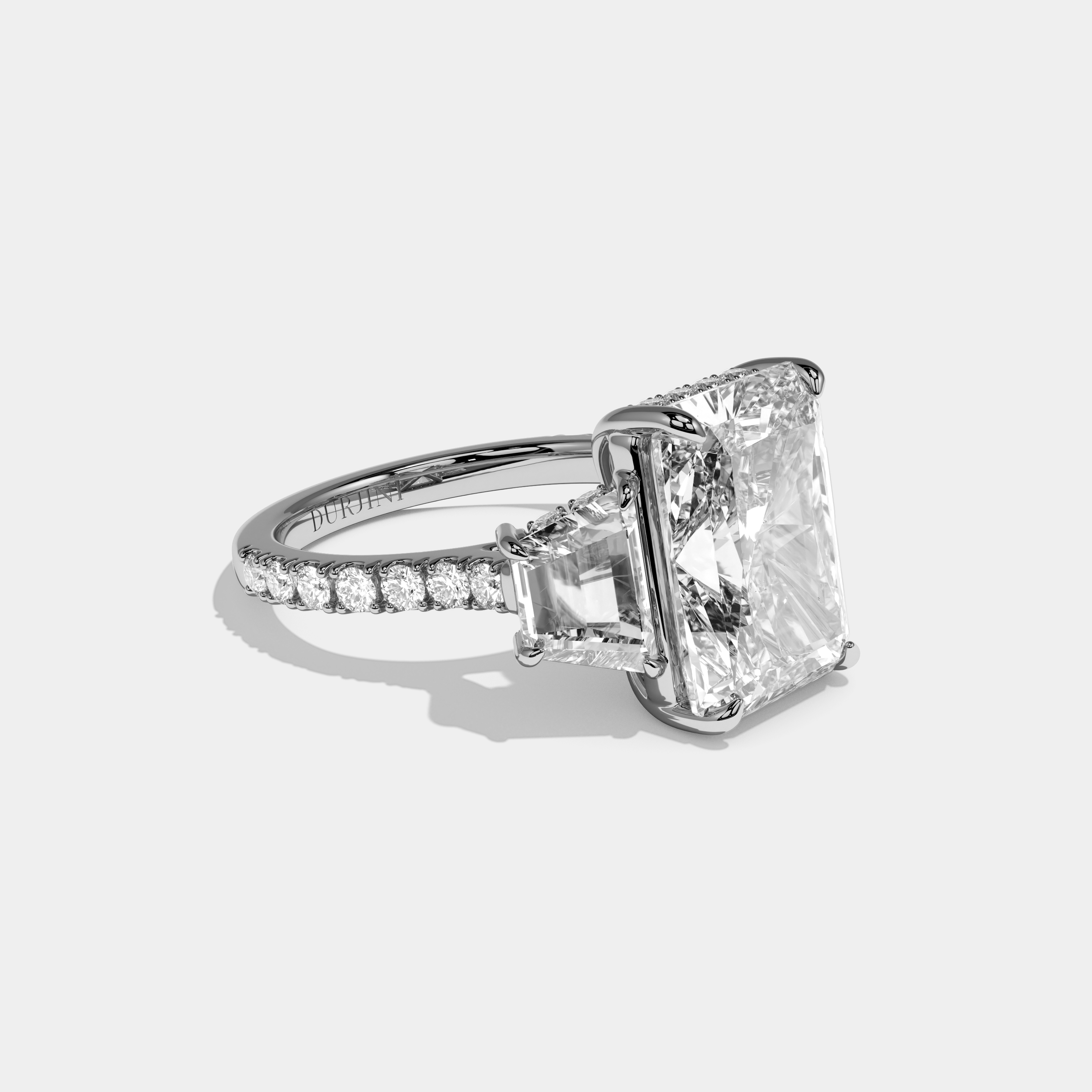Brooke Radiant Brilliant Cut Diamond Halo With Trapezoid Sides Engagement Ring 10ct 18k White Gold