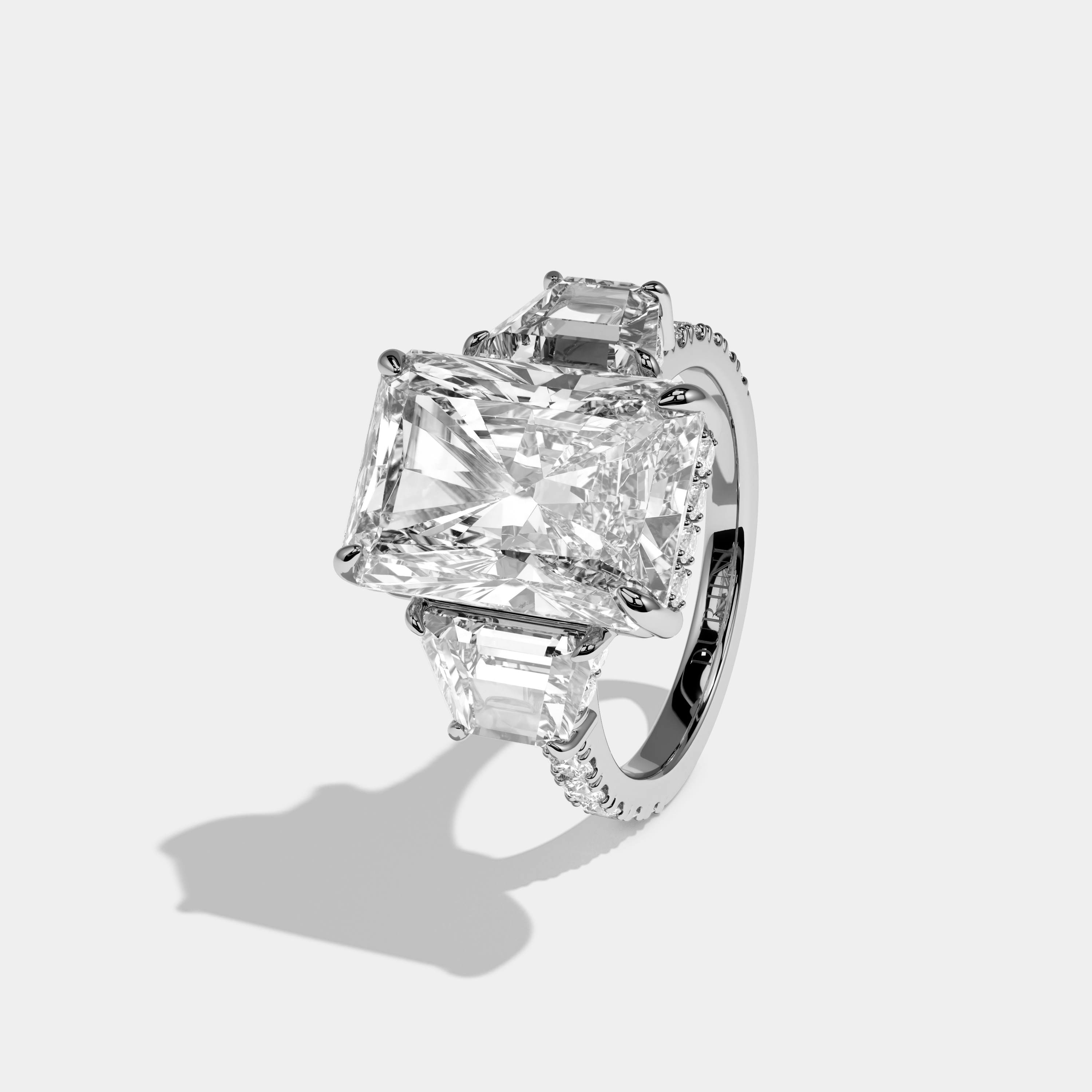 Brooke Radiant Brilliant Cut Diamond Halo With Trapezoid Sides Engagement Ring 10ct 18k White Gold