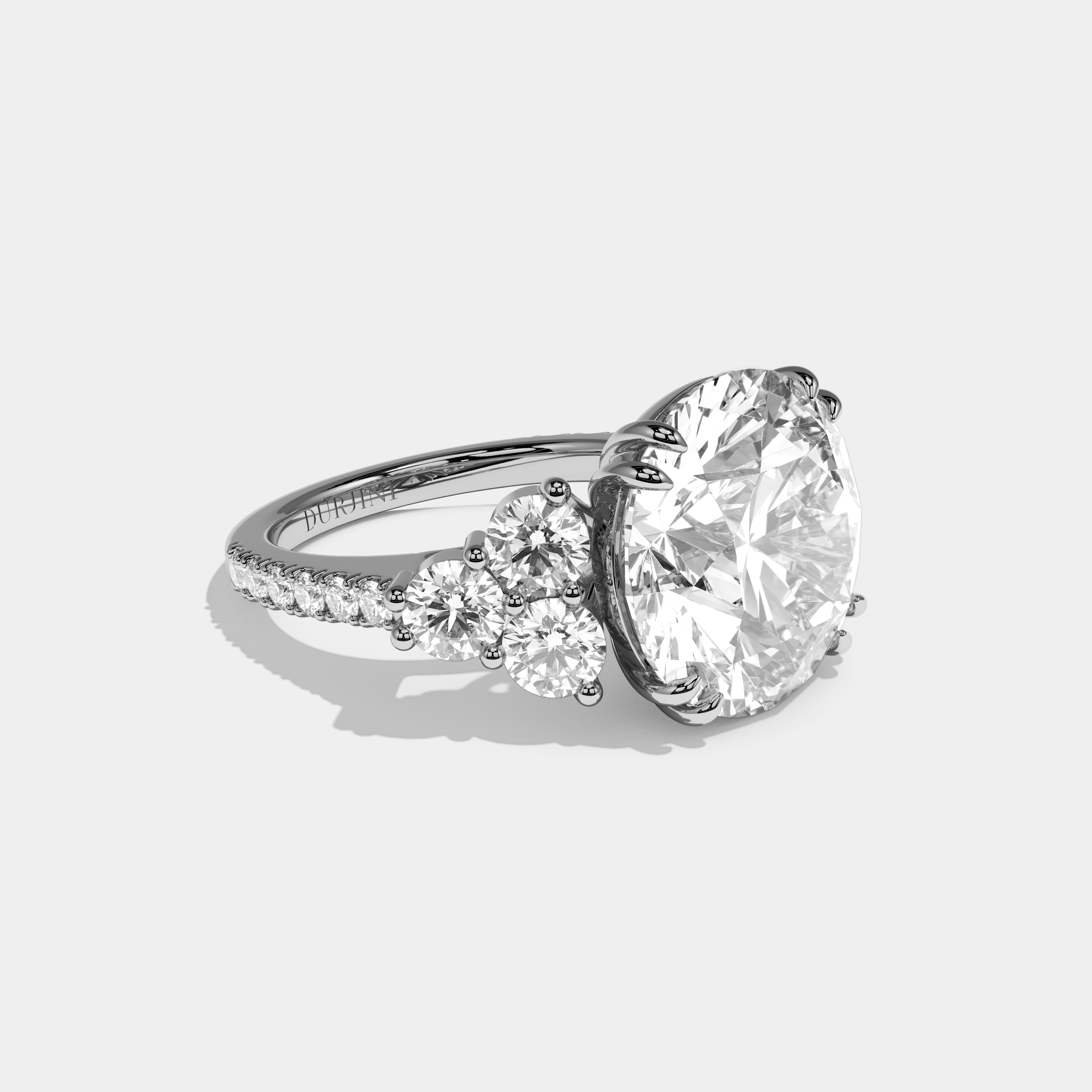 Kendall Round Brilliant Cut Diamond Halo Trio Round Side Engagement Ring 10ct 18k White Gold