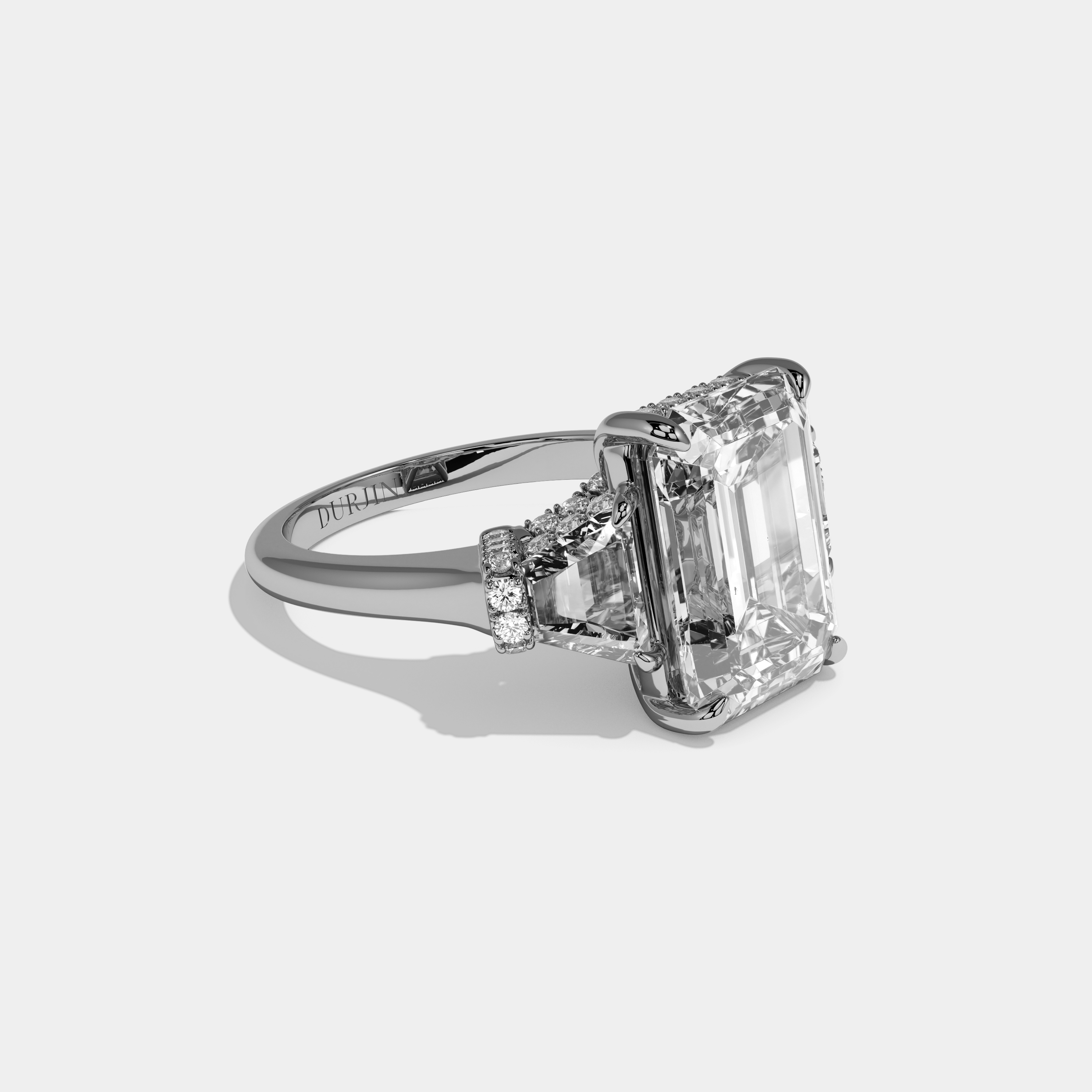 Nellie Emerald Cut Diamond Plain Band With Step Cut Sides Engagement Ring 8ct 18k White Gold