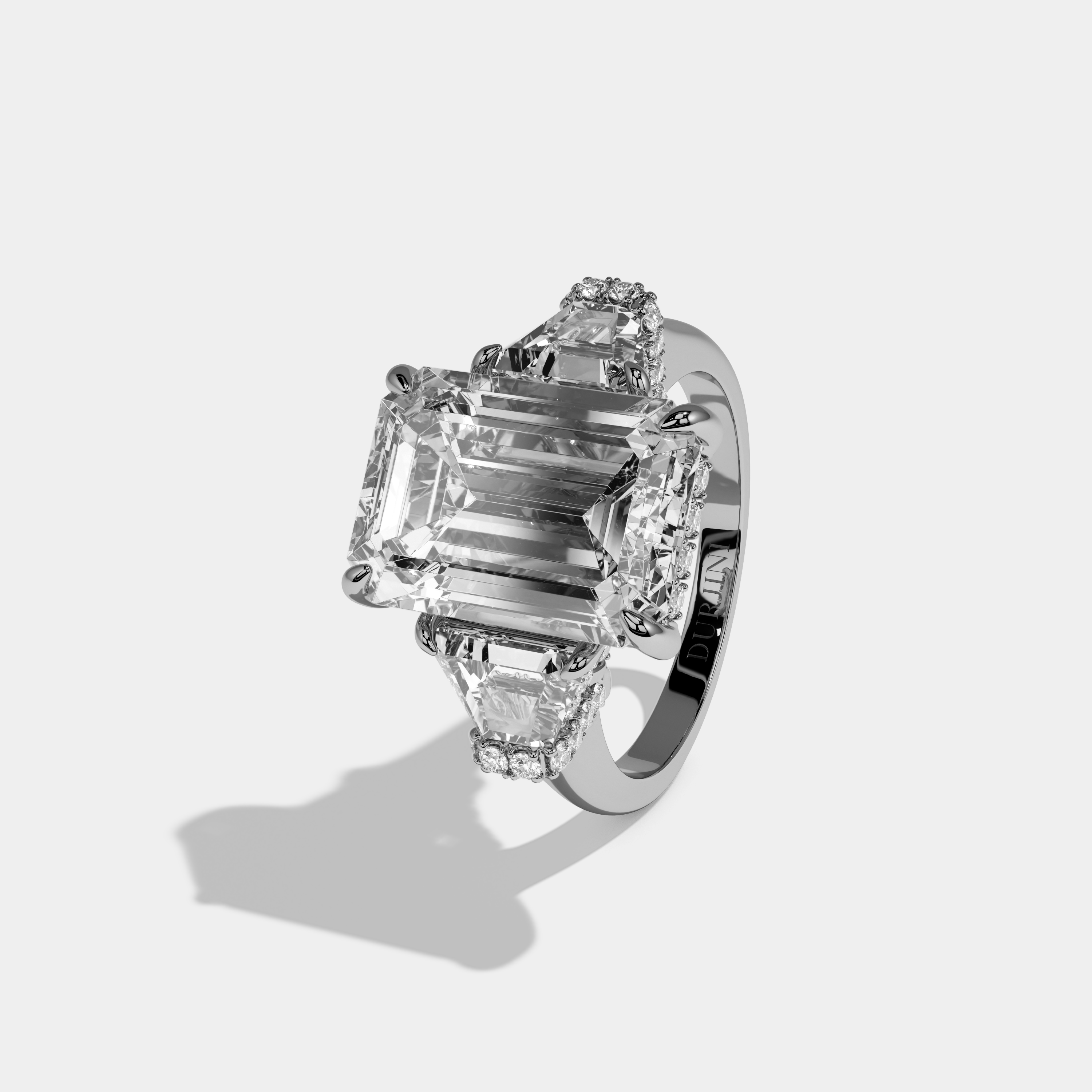 Nellie Emerald Cut Diamond Plain Band With Step Cut Sides Engagement Ring 8ct 18k White Gold