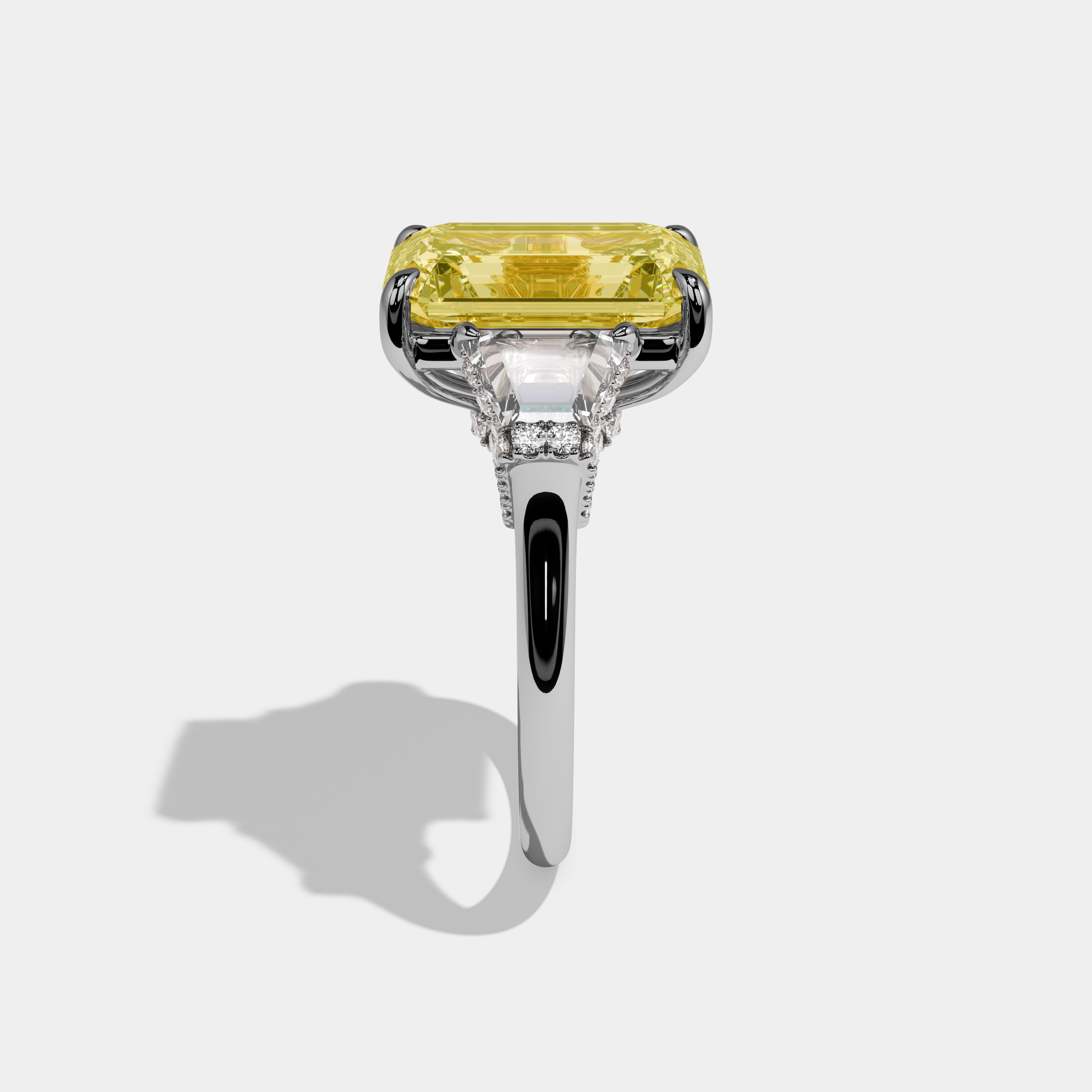 Nellie Fancy Yellow Emerald Cut Diamond Plain Band With Step Cut Sides Engagement Ring 8ct 18k White Gold