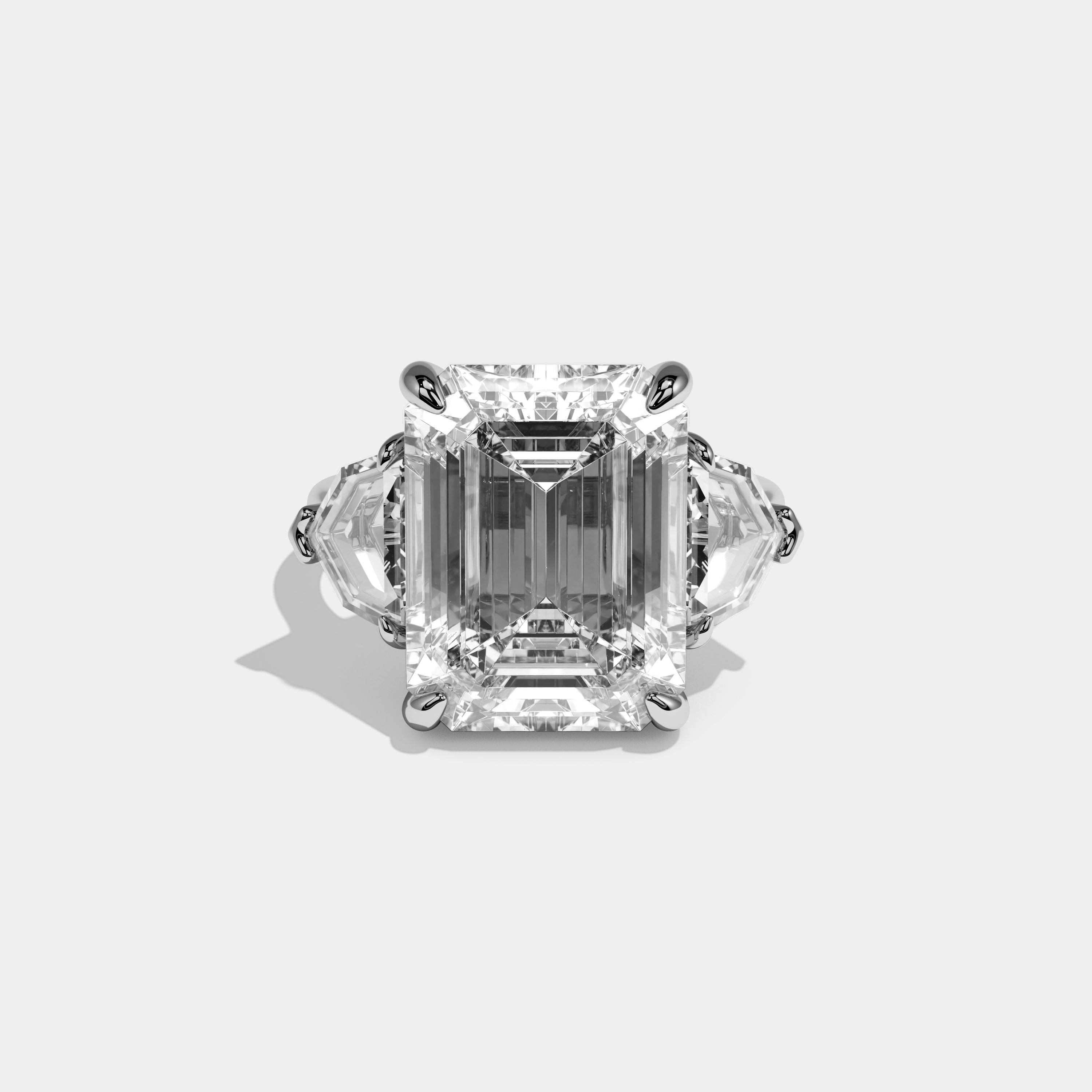 Finley Emerald Cut Diamond Halo Plain Band With Step Cuts Engagement Ring 10ct 18k White Gold