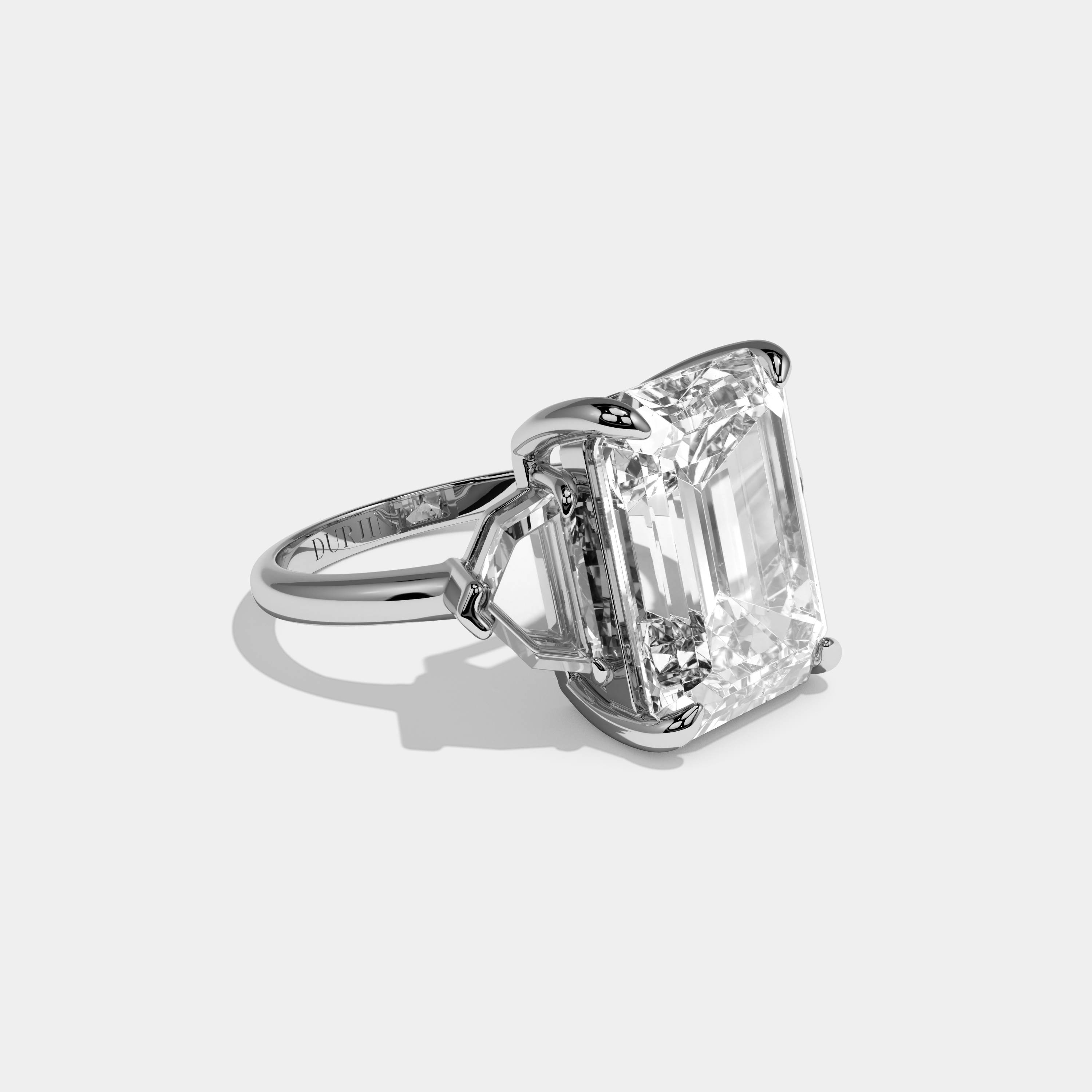 Finley Emerald Cut Diamond Halo Plain Band With Step Cuts Engagement Ring 10ct 18k White Gold