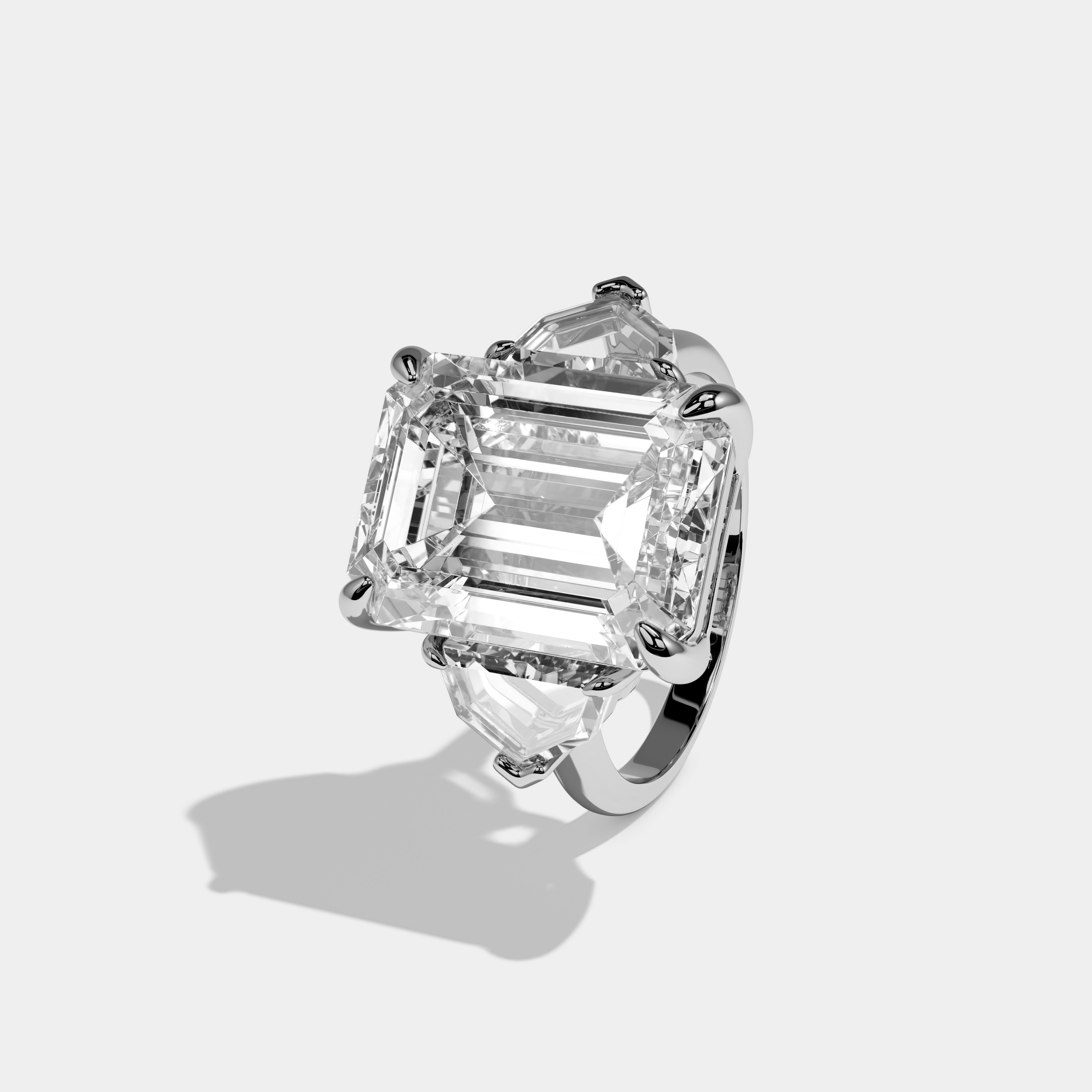 Finley Emerald Cut Diamond Halo Plain Band With Step Cuts Engagement Ring 10ct 18k White Gold