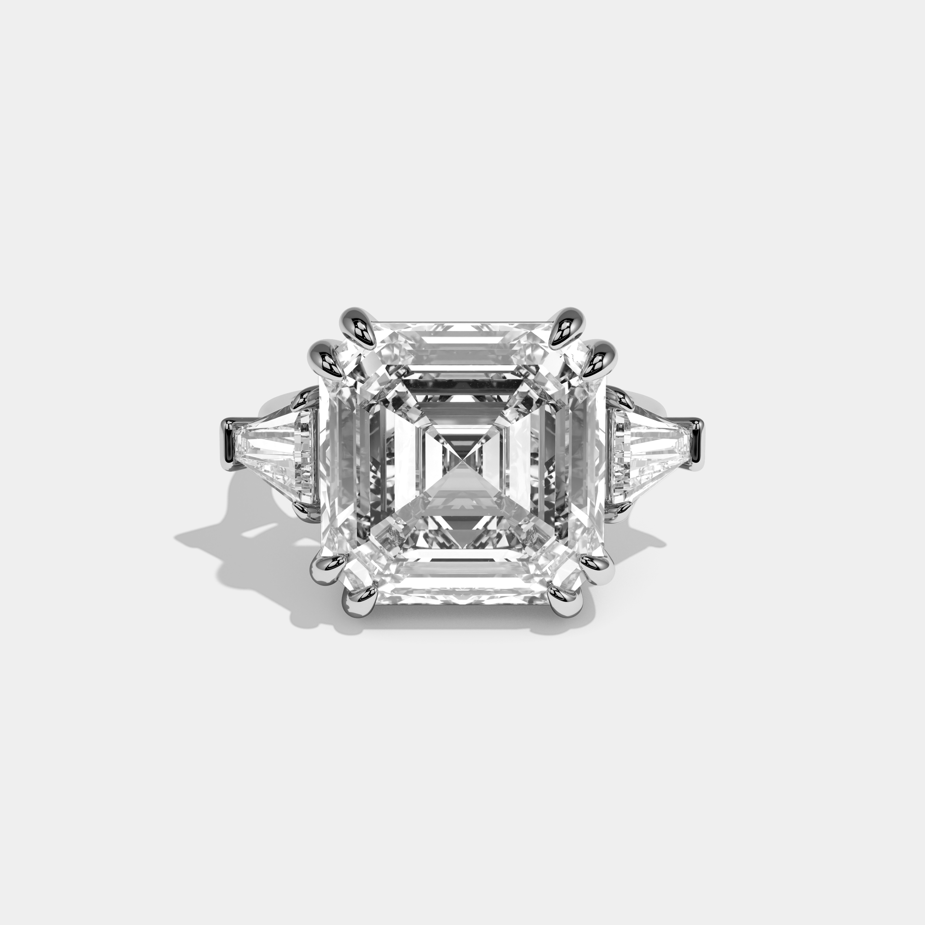 Freya Asscher Cut Diamond Halo Plain Band with Quad Sides Engagement Ring 10ct 18k White Gold
