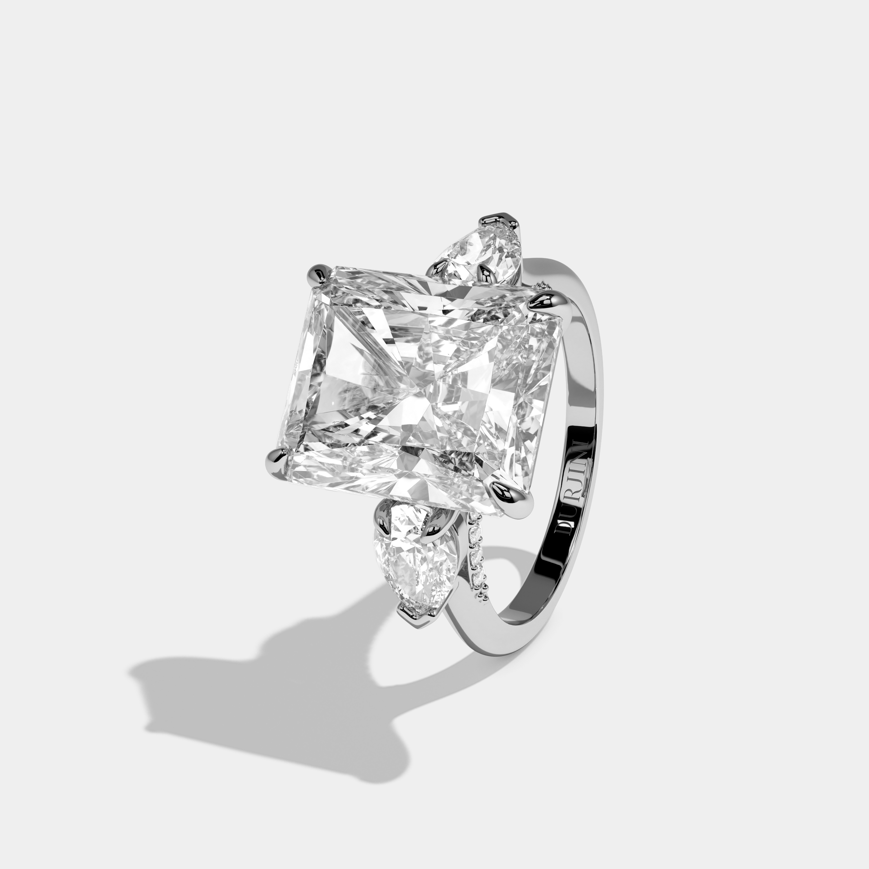 Gabriella Radiant Cut Diamond Halo Plain Band With Pear Sides Engagement Ring 10ct 18k White Gold