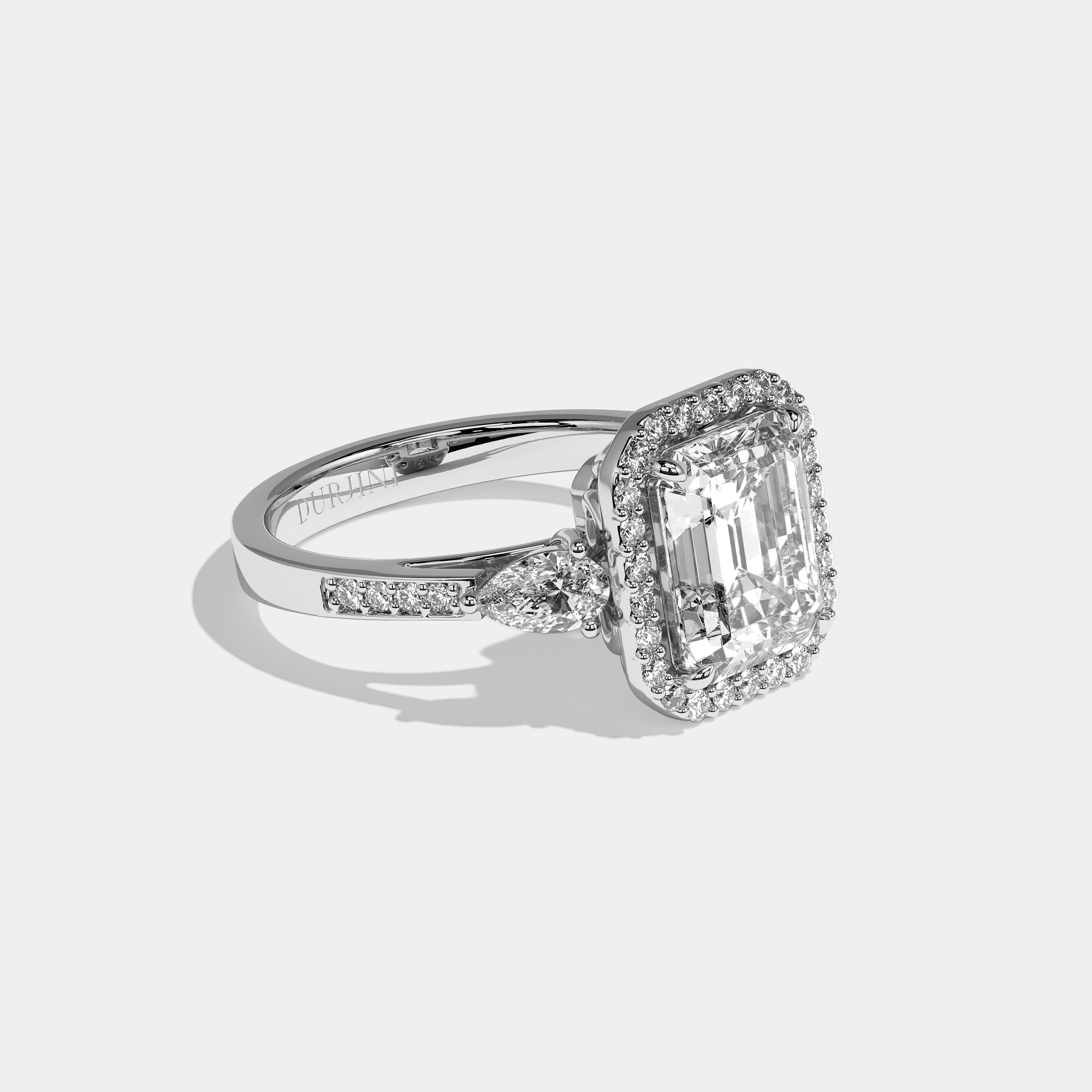 Olly Diamond Emerald Halo Engagement Ring 18K White Gold 8.00ct
