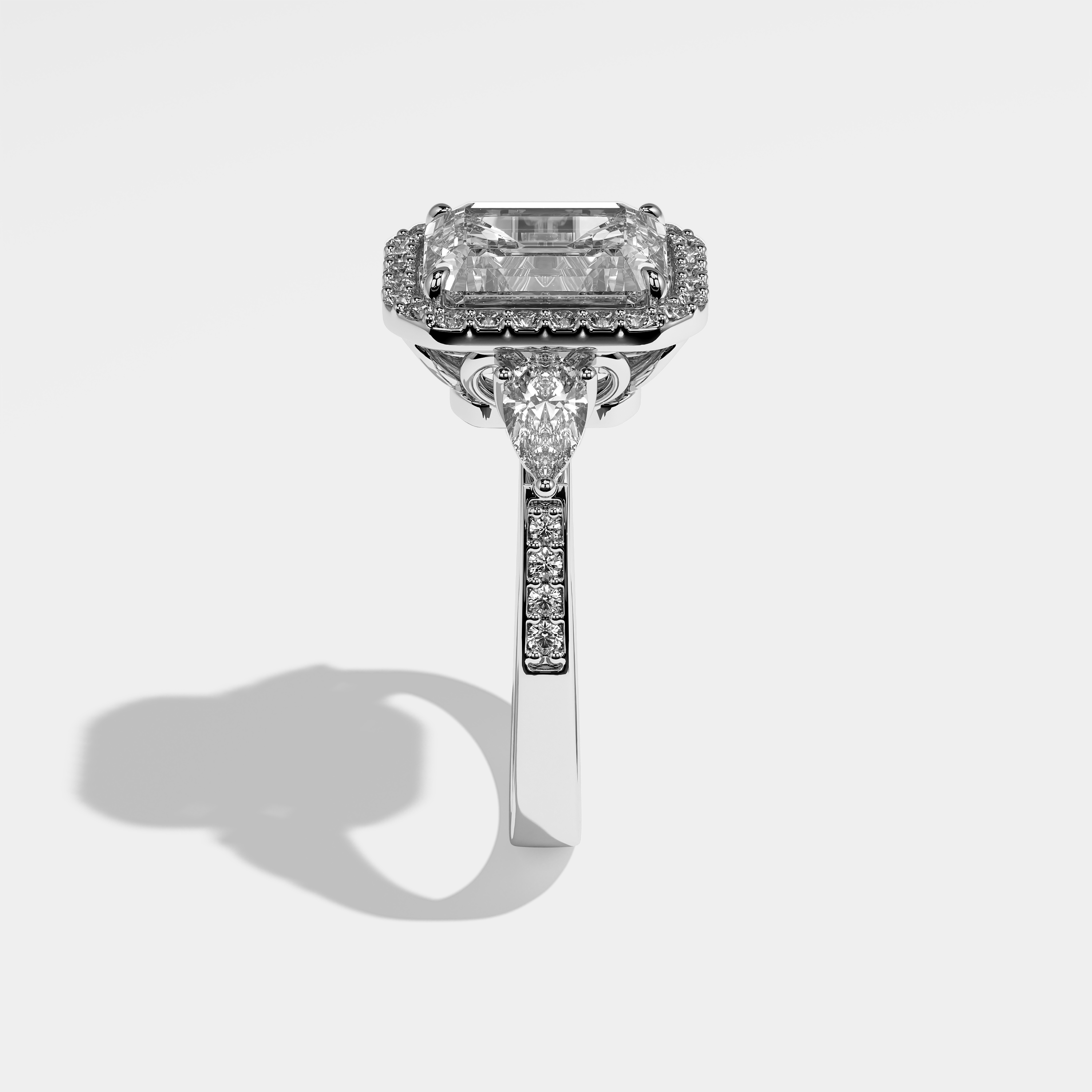 Olly Diamond Emerald Halo Engagement Ring 18K White Gold 8.00ct