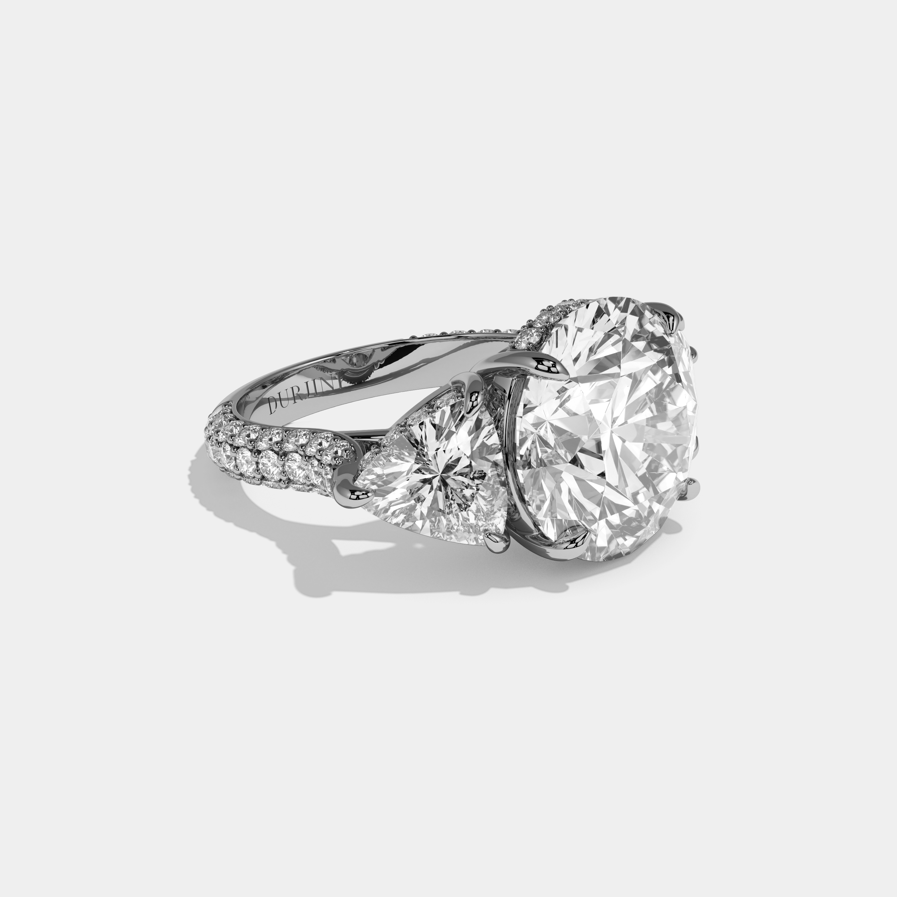 Juniper Round Brilliant Cut Diamond Halo With Trillion Sides Engagement Ring 10ct 18k White Gold