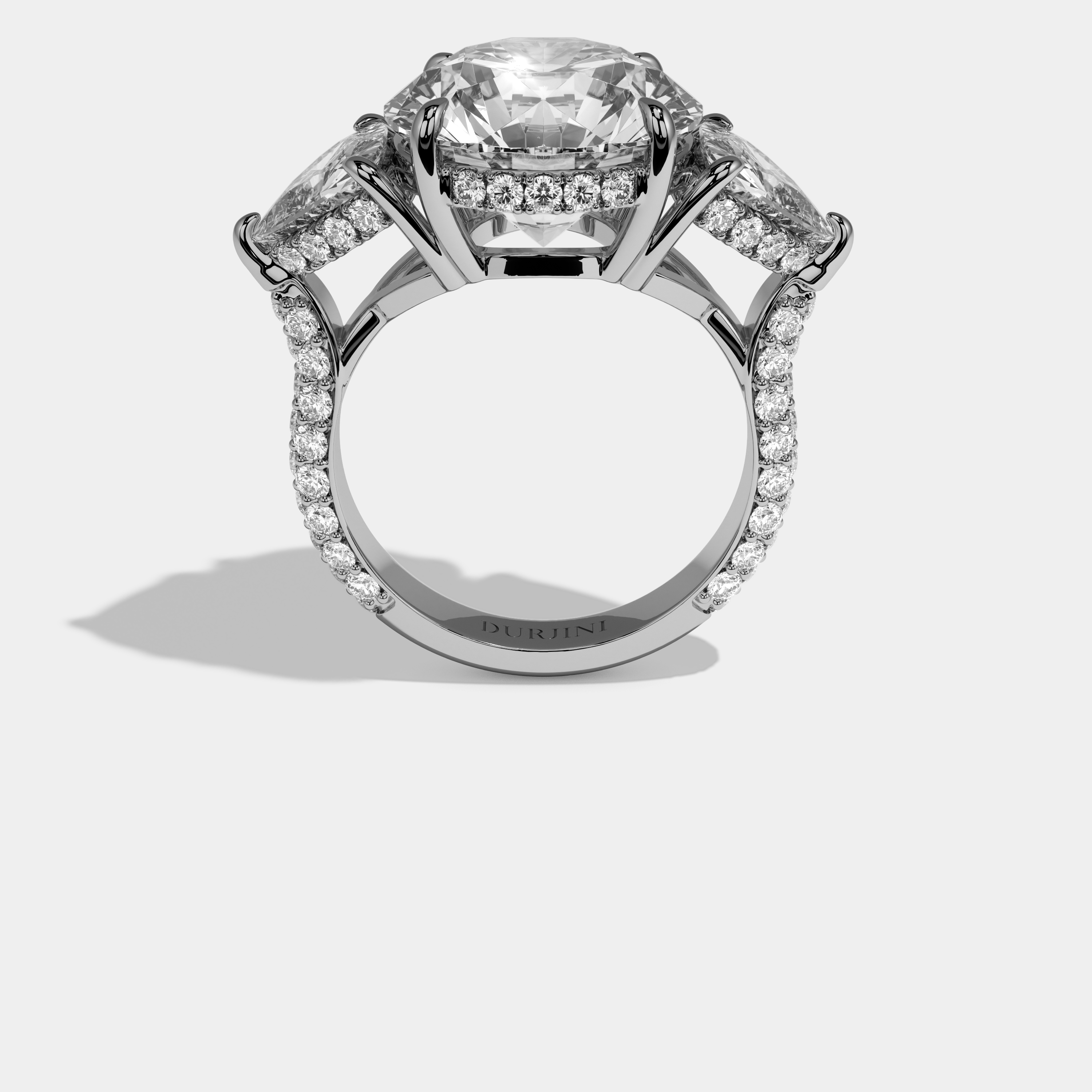 Juniper Round Brilliant Cut Diamond Halo With Trillion Sides Engagement Ring 10ct 18k White Gold