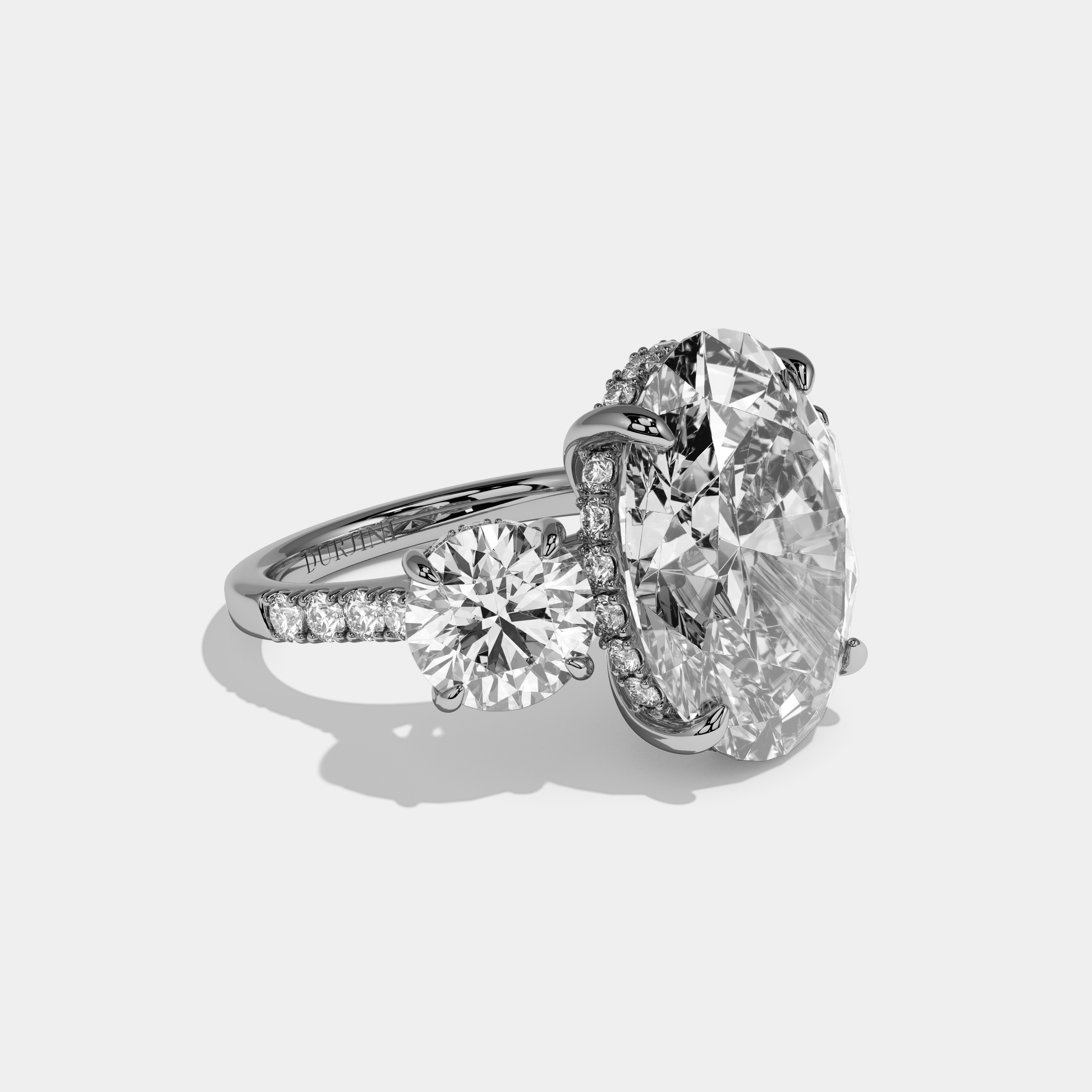 Parker Oval Brilliant Cut Diamond Halo With Round Sides Engagement Ring 10ct 18k White Gold