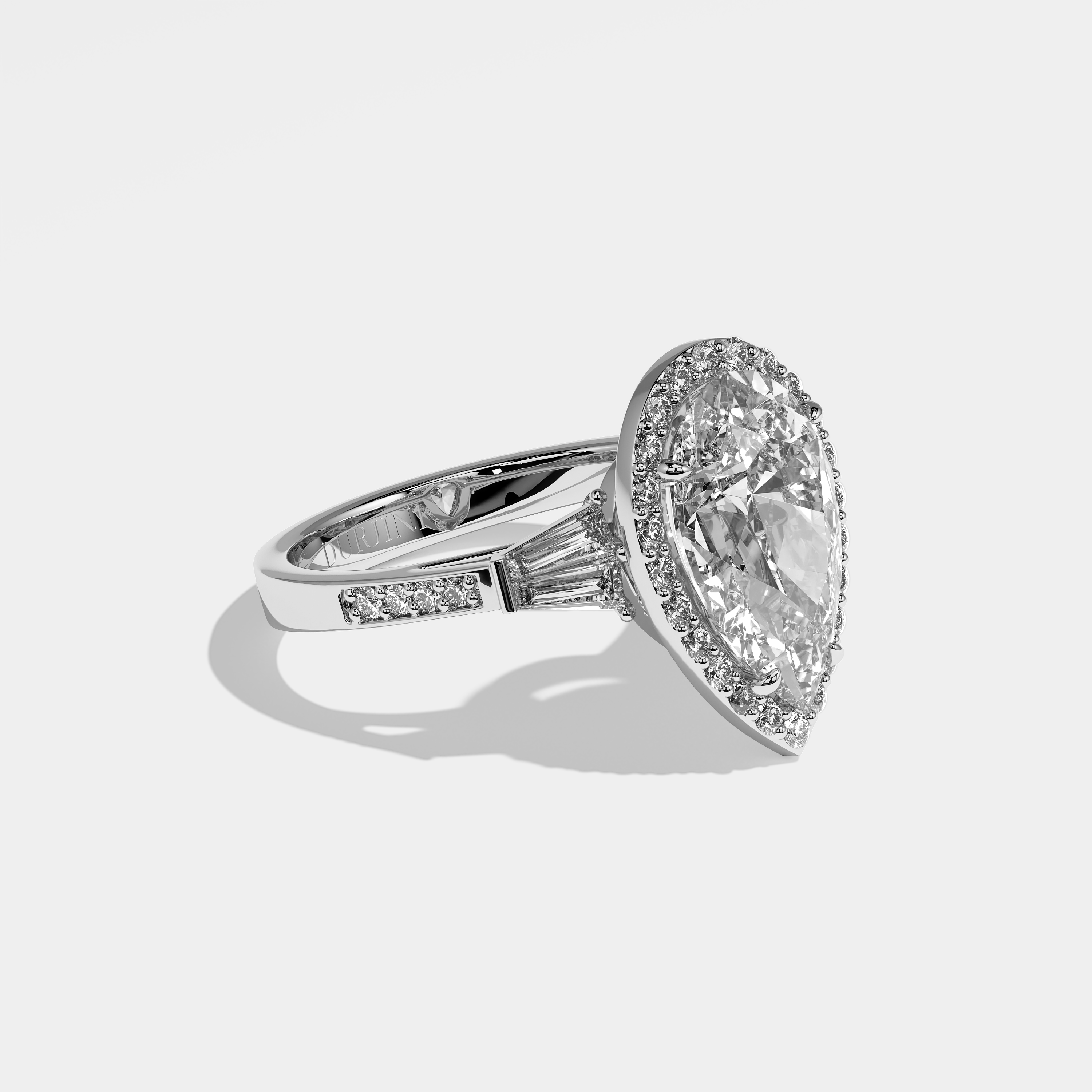 Harley pear halo diamond engagement ring in 18K white gold by Kurbãni Durjini, right view