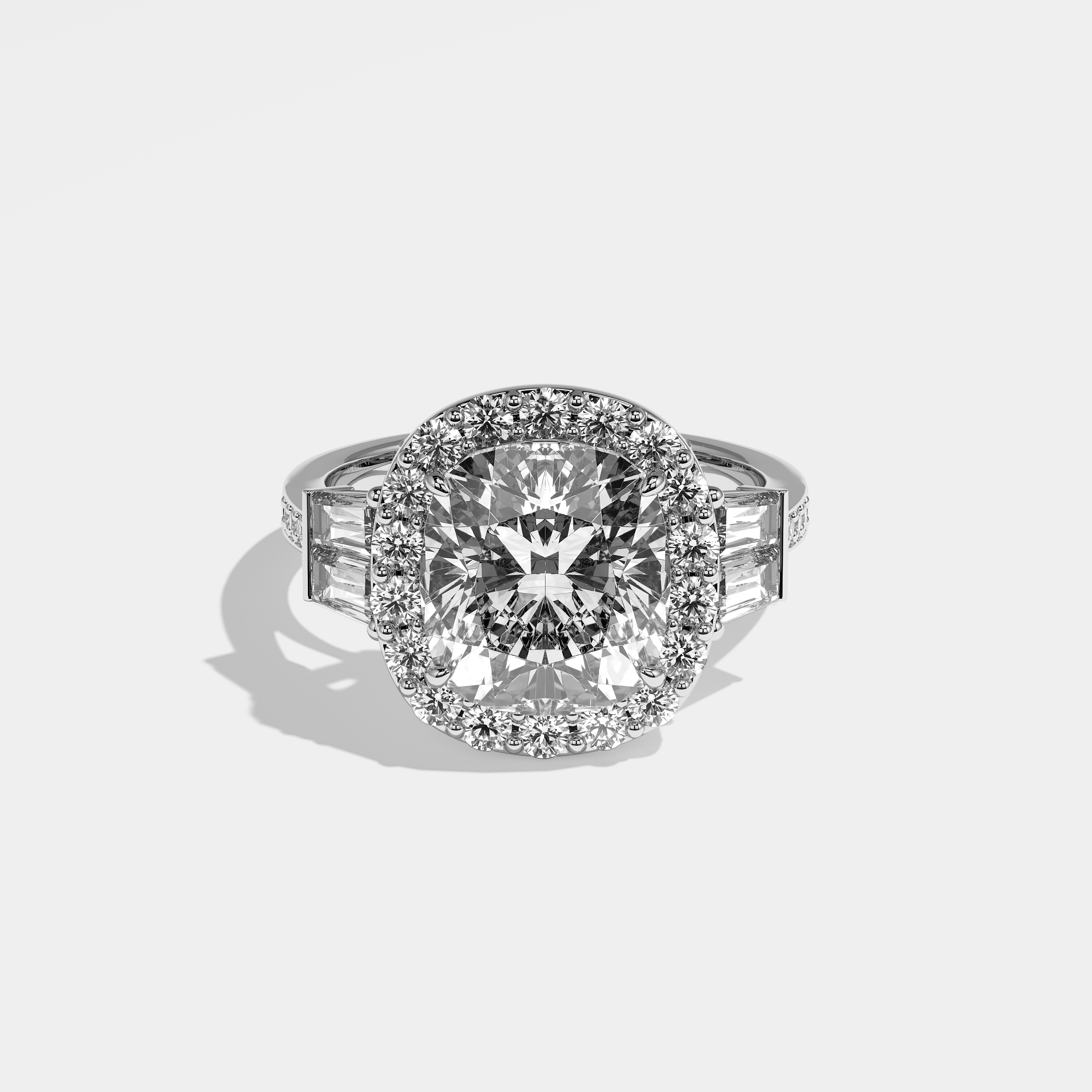 Lauren Diamond Cushion Halo Engagement Ring 18K White Gold 9.00ct