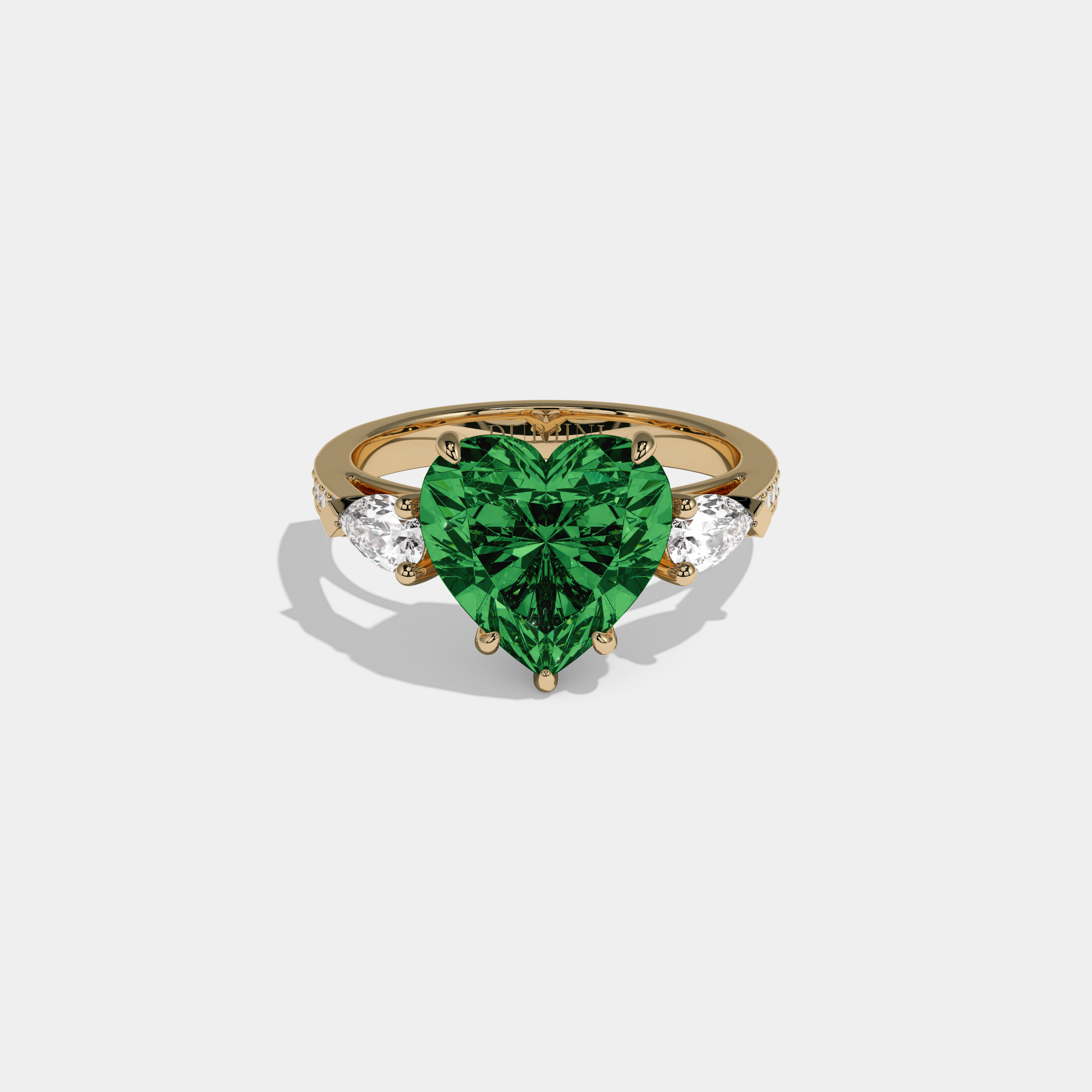 Helena Fancy Dark Green Heart Brilliant Cut Diamond Band With Pear Sides Engagement Ring 7ct 18K Yellow Gold
