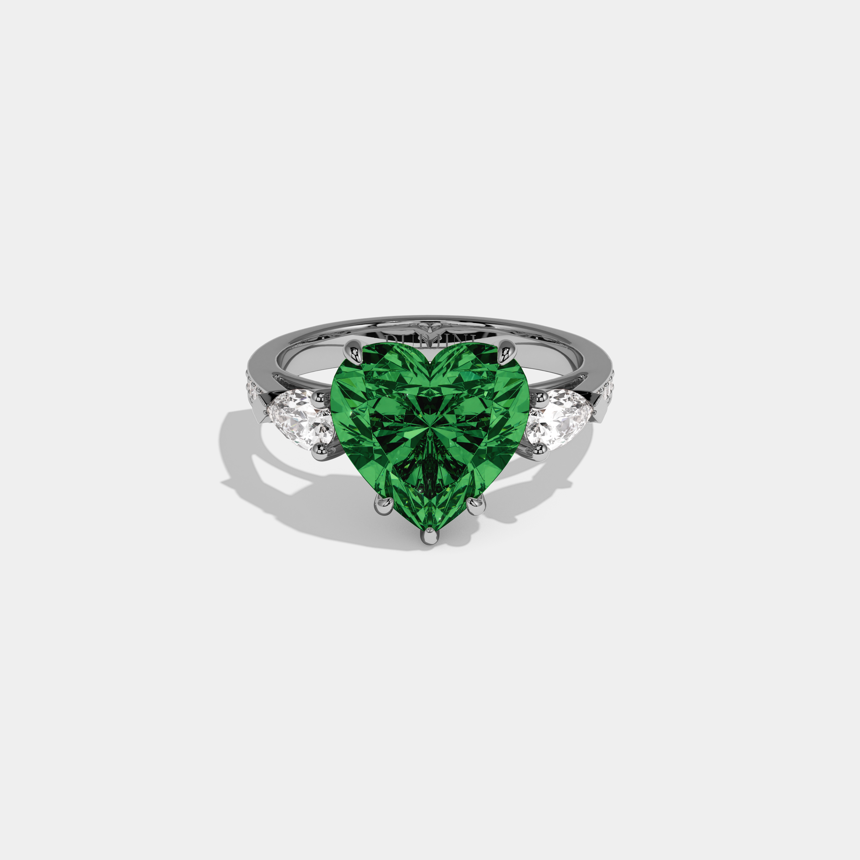 Alexandra Fancy Dark Green Heart Brilliant Cut Diamond Band With Pear Sides Engagement Ring 7ct 18K White Gold
