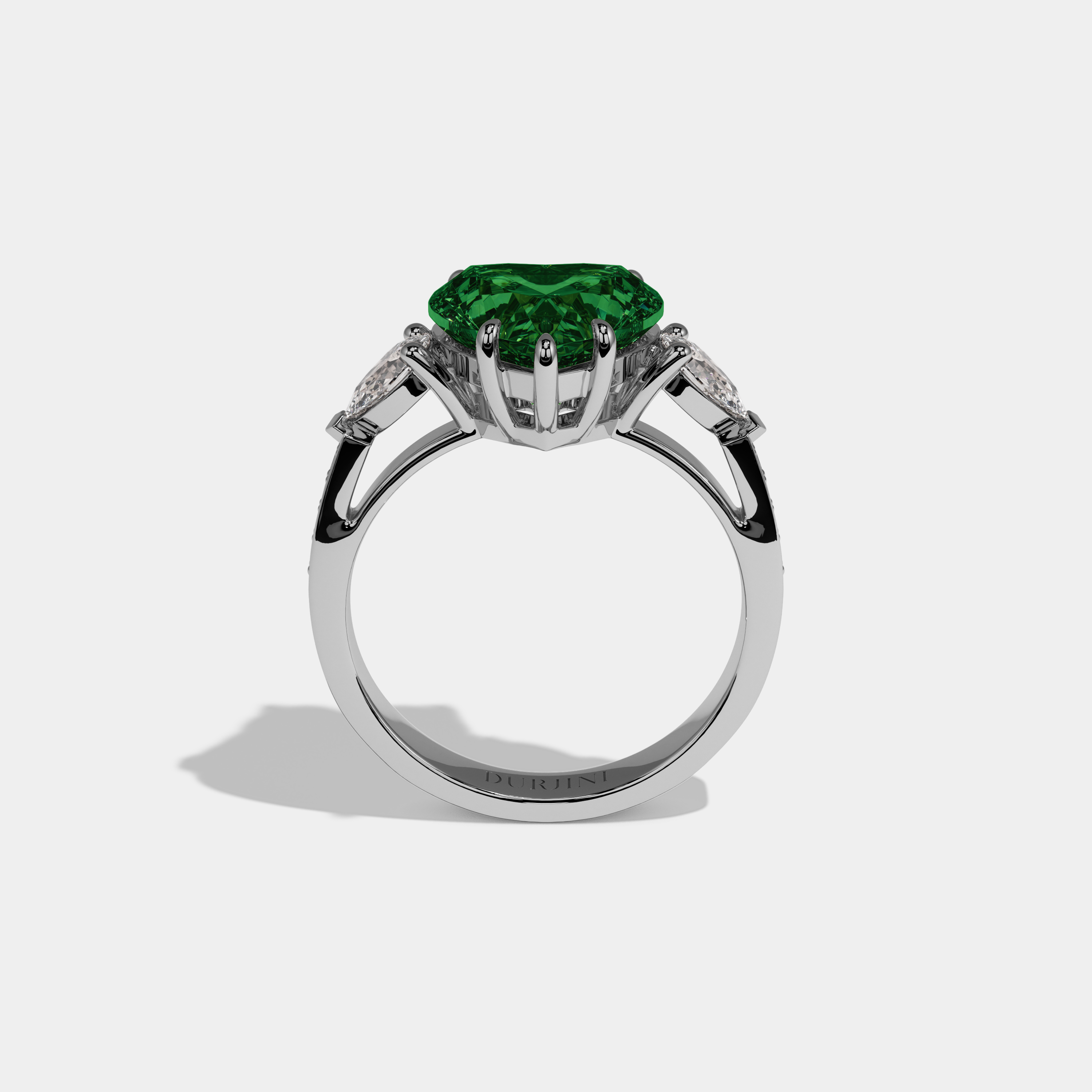 Alexandra Fancy Dark Green Heart Brilliant Cut Diamond Band With Pear Sides Engagement Ring 7ct 18K White Gold