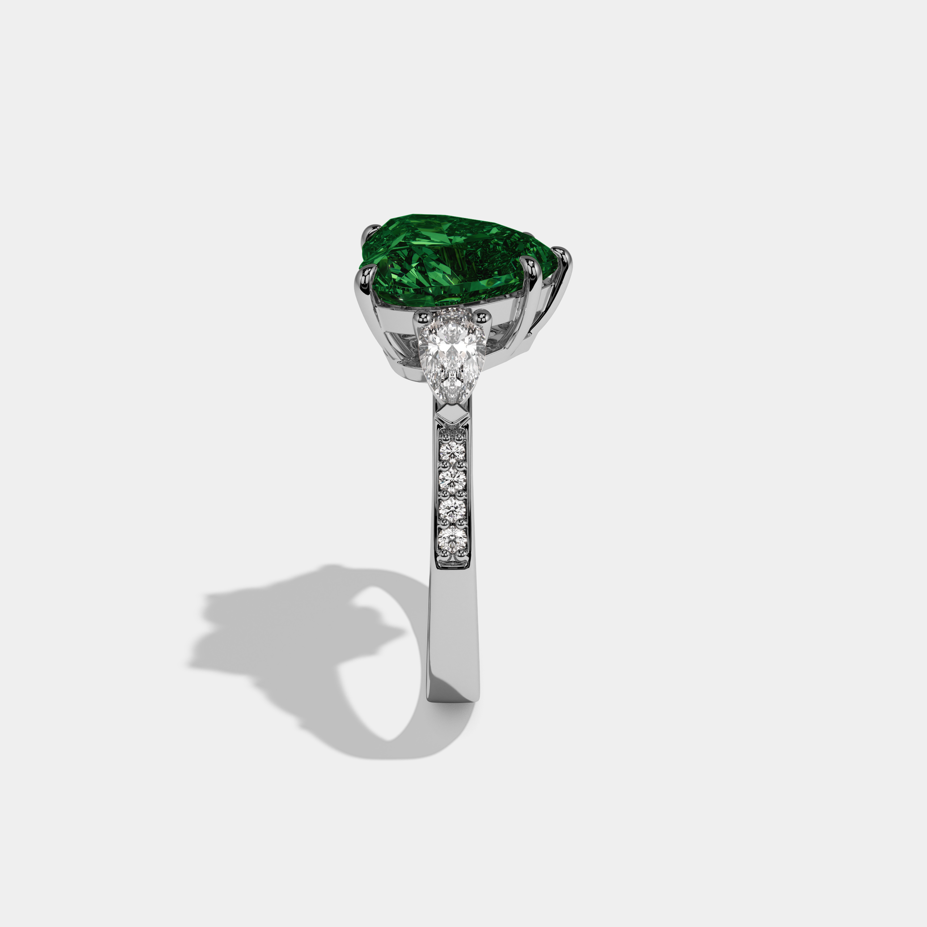 Alexandra Fancy Dark Green Heart Brilliant Cut Diamond Band With Pear Sides Engagement Ring 7ct 18K White Gold