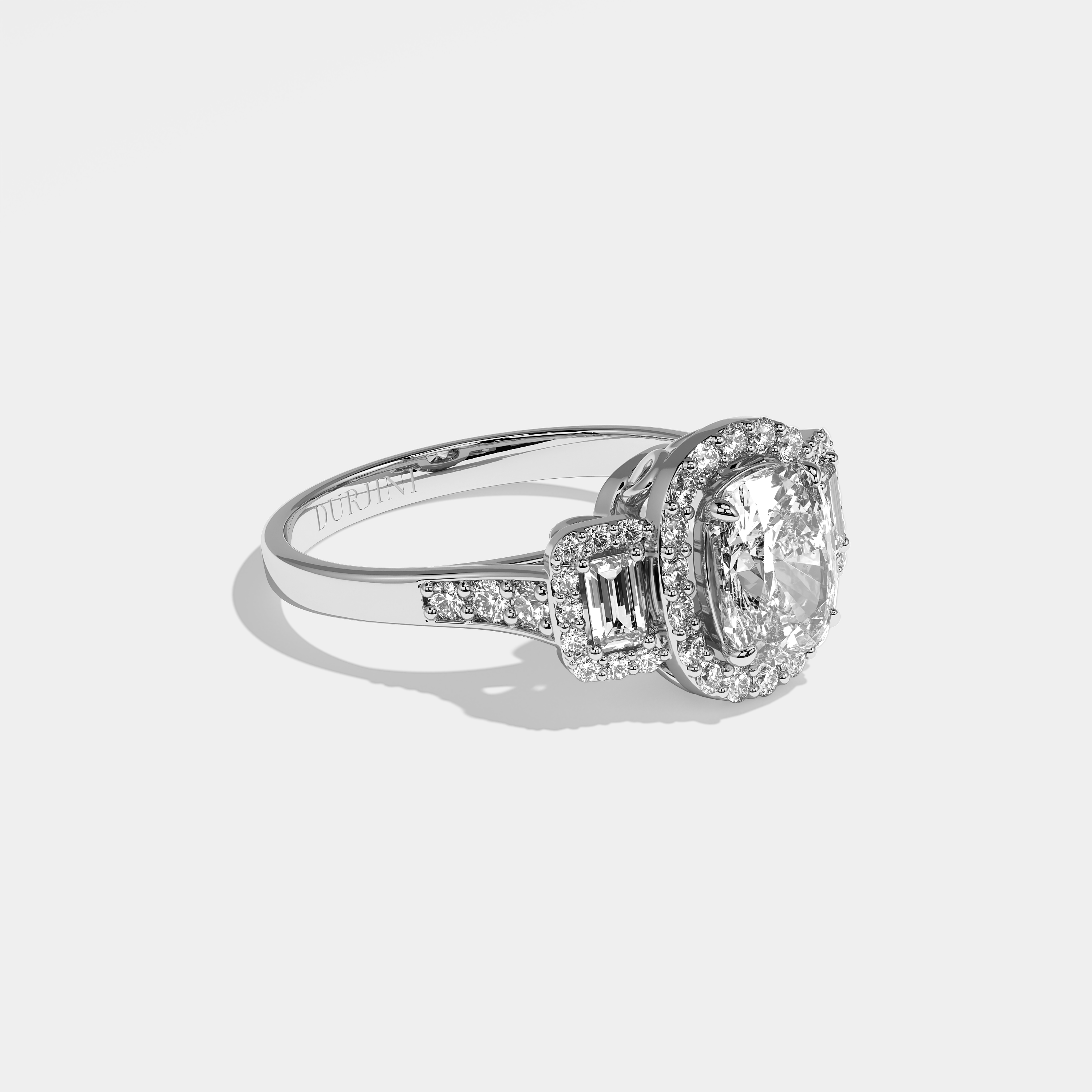 Zendeya oval halo diamond engagement ring in 18K white gold by Kurbãni Durjini, right view