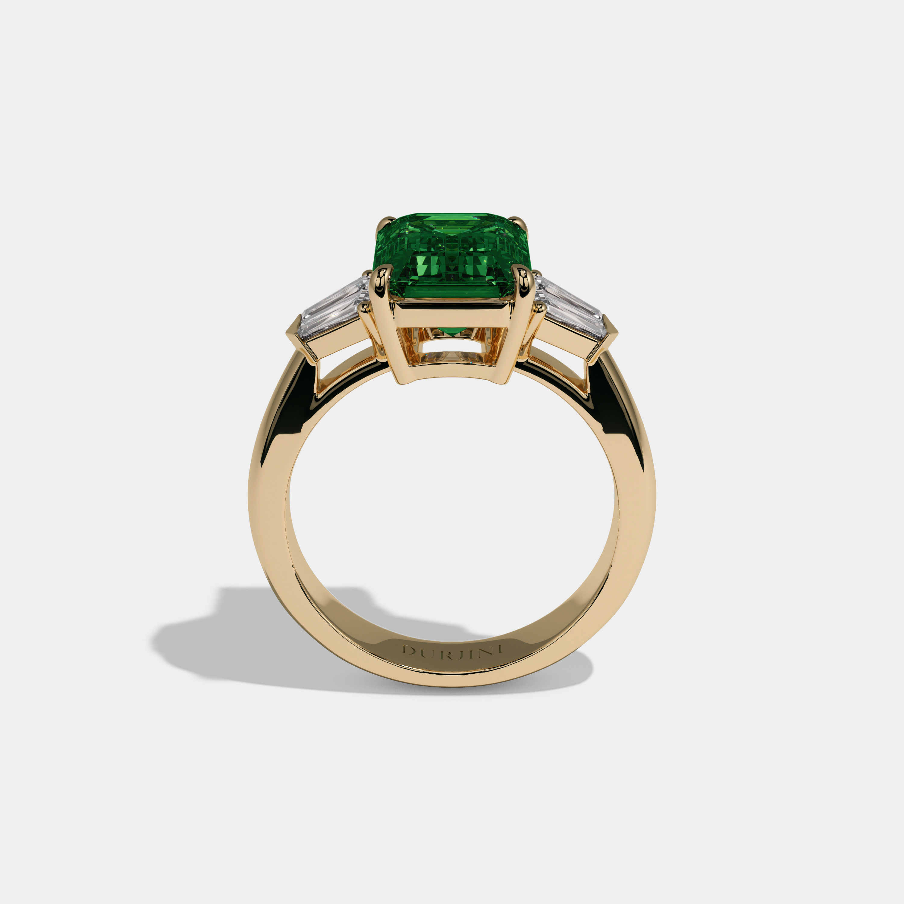 Helena Fancy Dark Green Emerald Cut Diamond Plain Band With Baguette Sides Engagement Ring 6ct 18K Yellow Gold