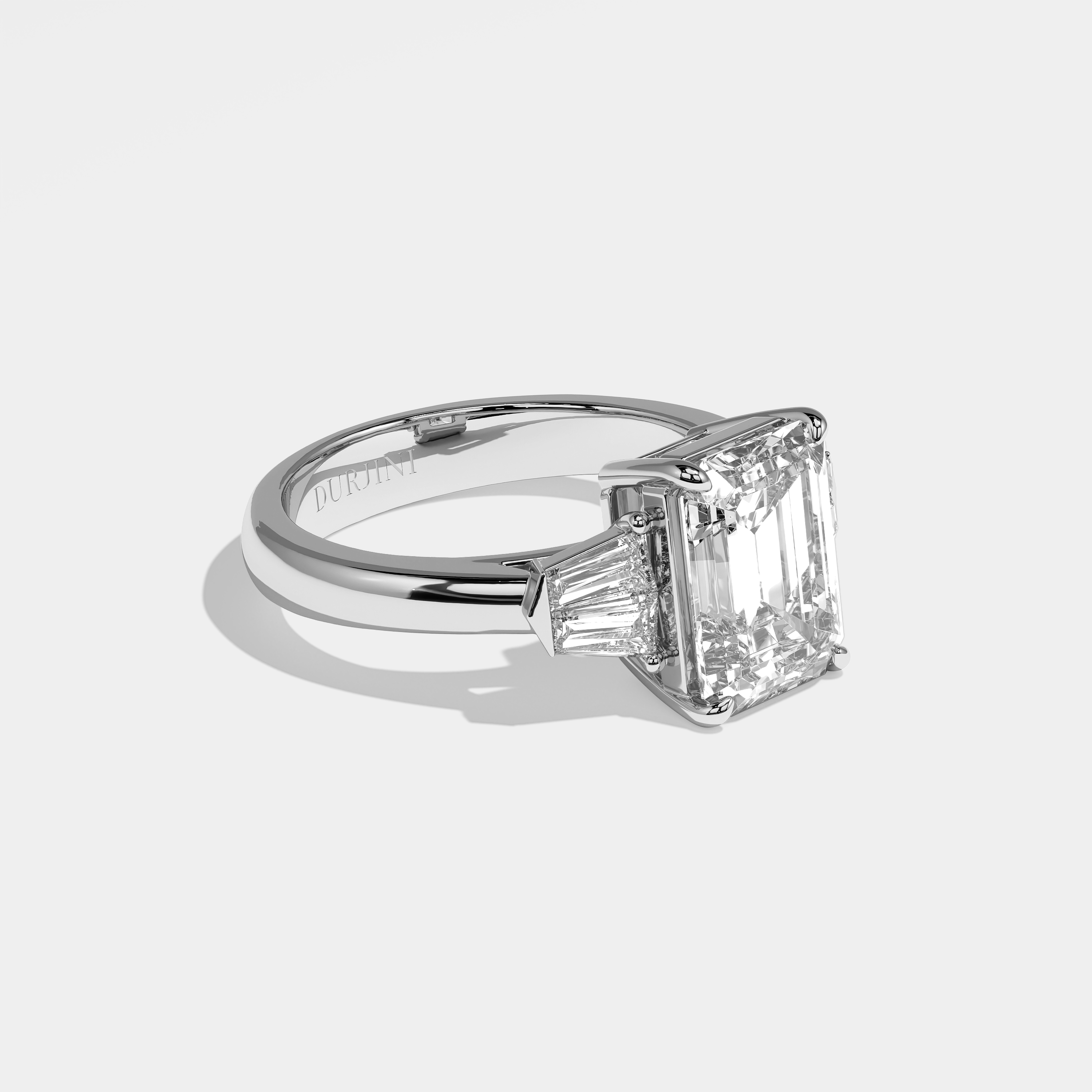 Ashley emerald diamond engagement ring in 18K white gold by Kurbãni Durjini, right view