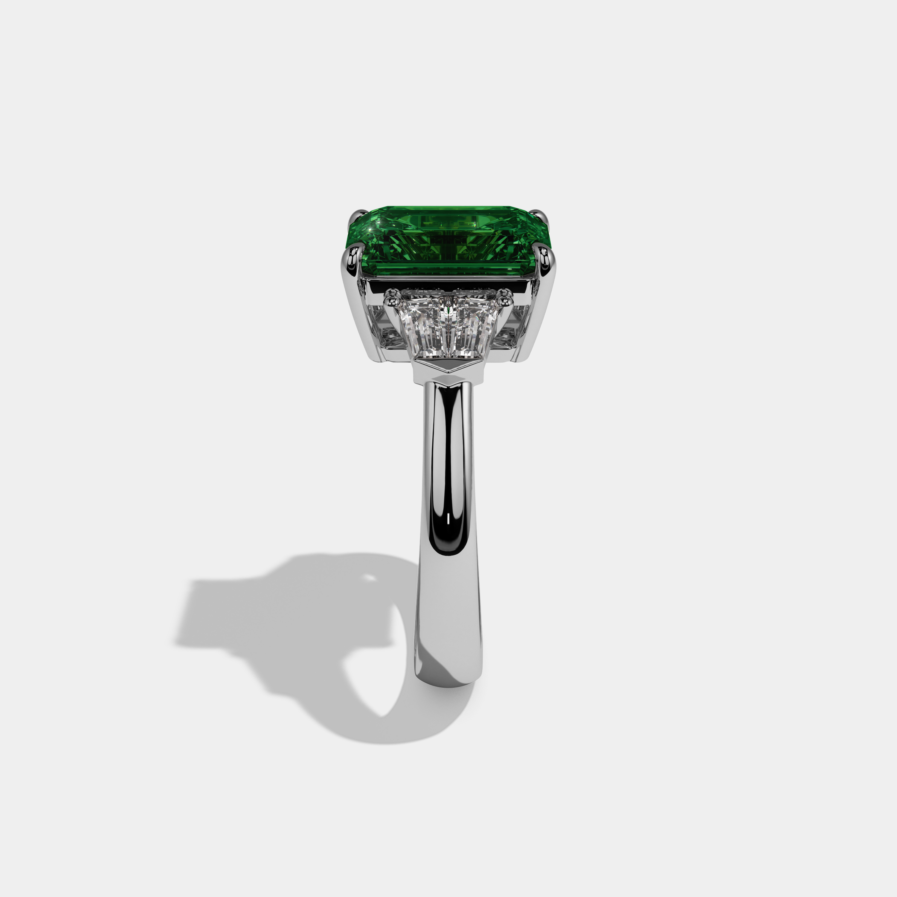 Alexandra Fancy Dark Green Emerald Cut Diamond Plain Band With Baguette Sides Engagement Ring 6ct 18K White Gold