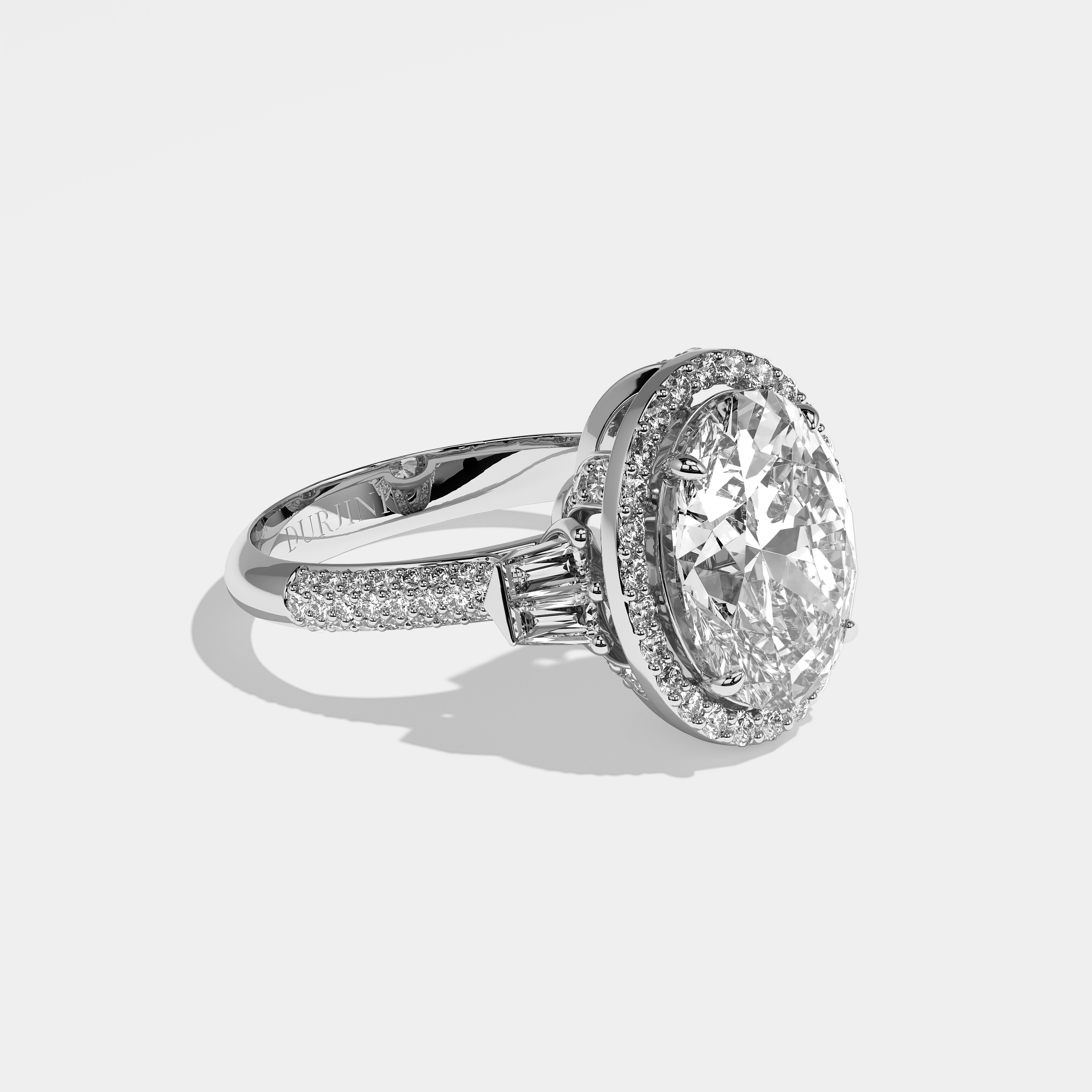 Emma oval halo diamond engagement ring in 18K white gold by Kurbãni Durjini, right view