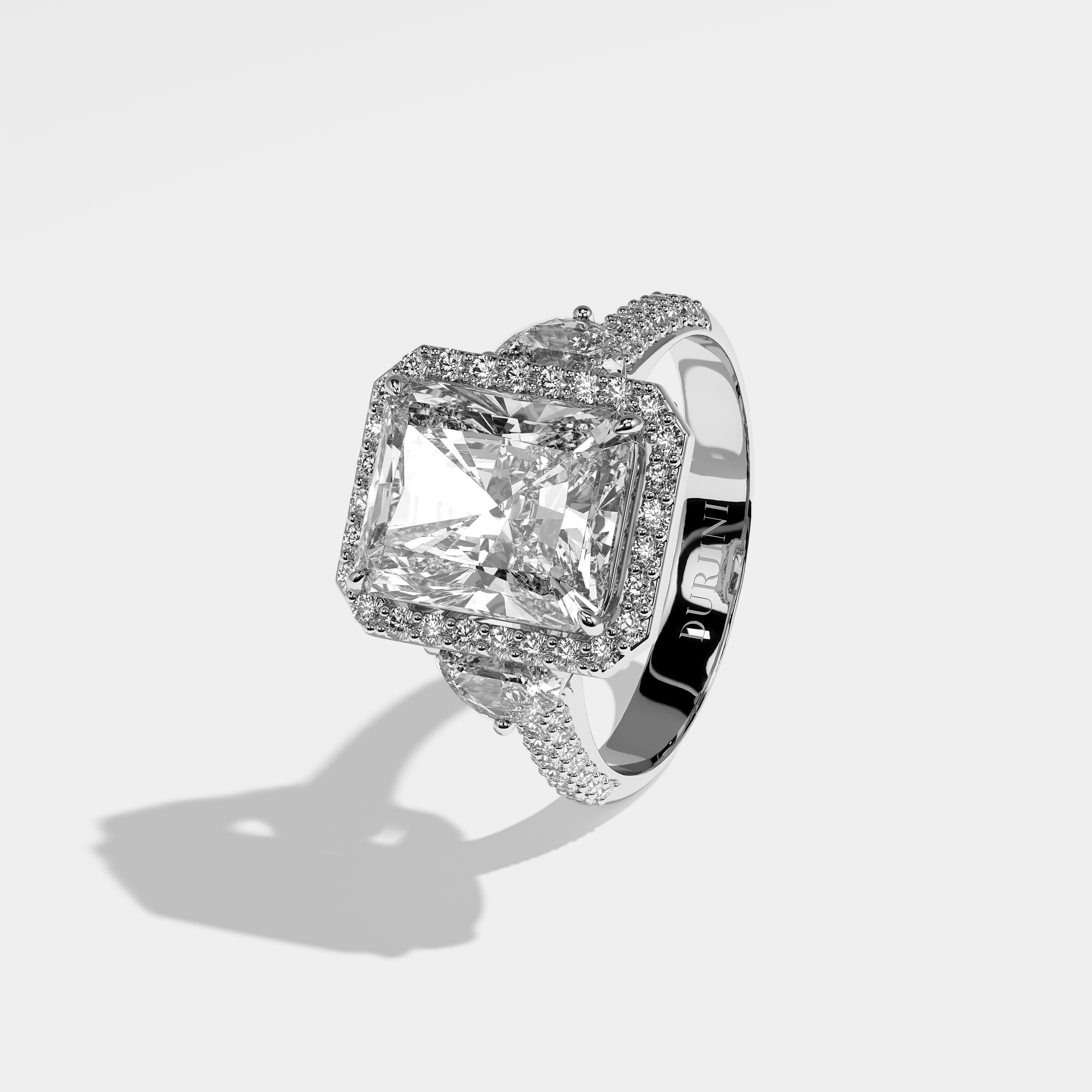 Meredith Diamond Radiant Halo Engagement Ring 18K White Gold 9.00ct
