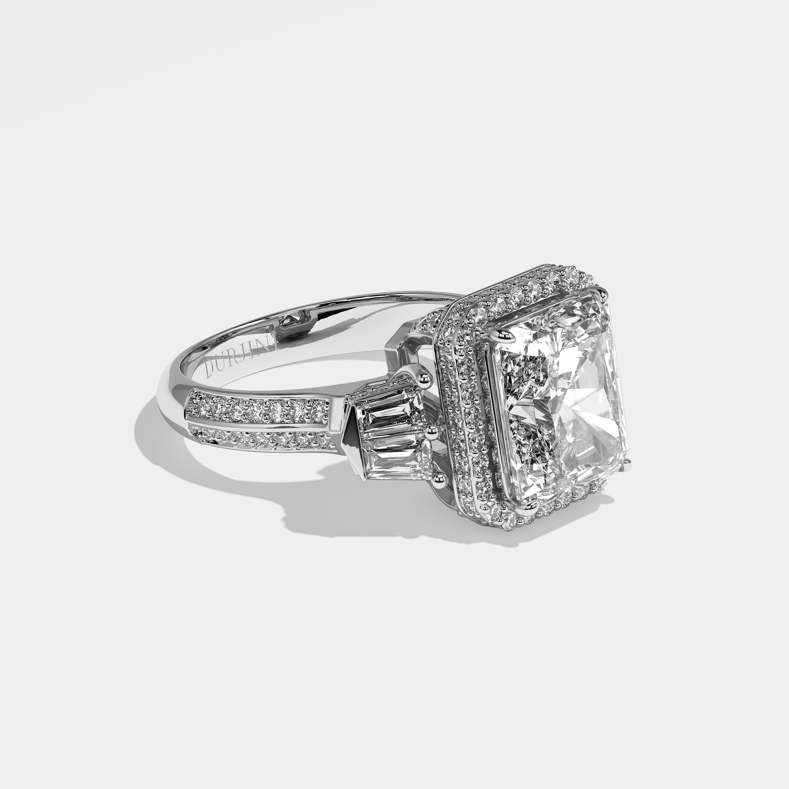 Claudia radiant halo diamond engagement ring in 18K white gold by Kurbãni Durjini, right view
