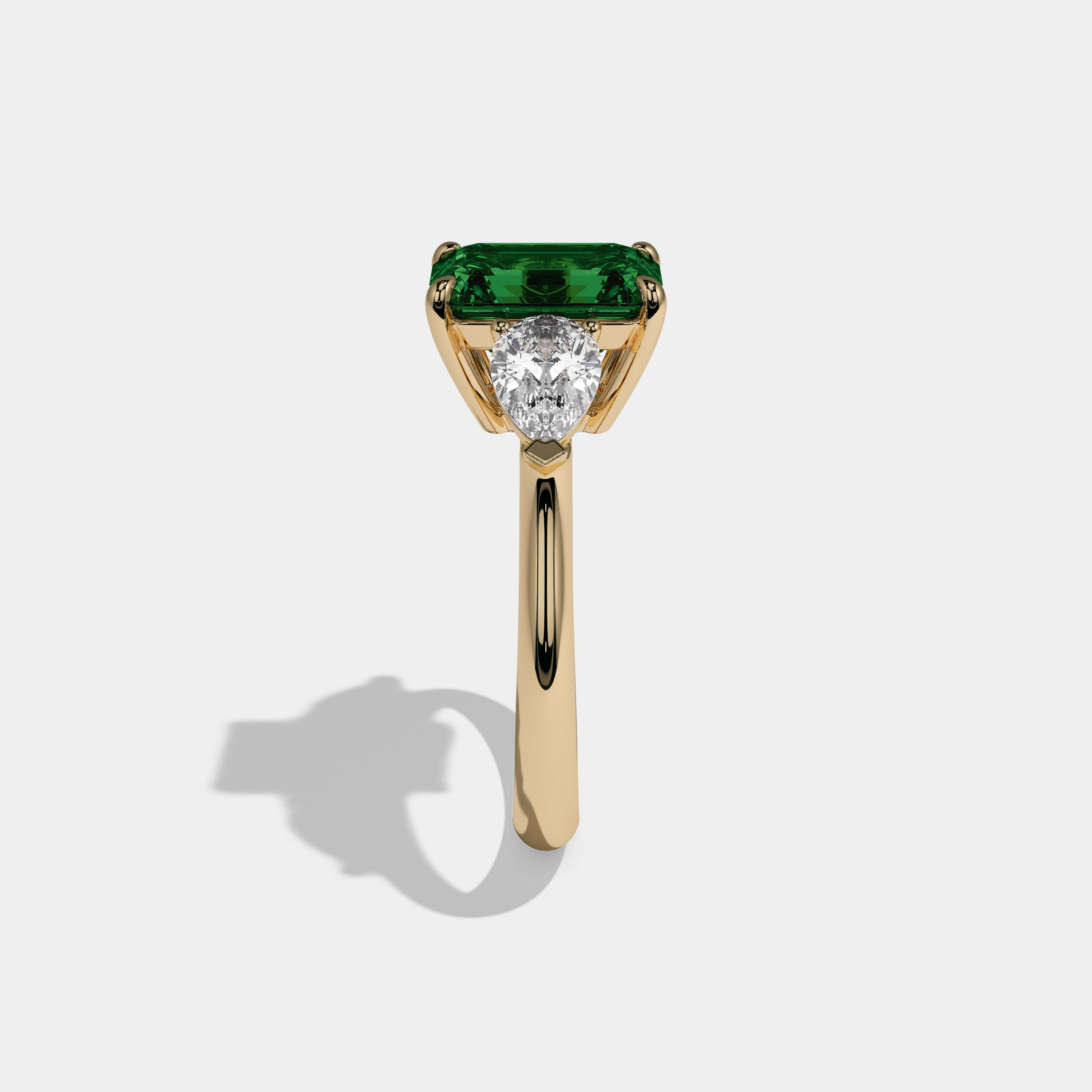Rowena Fancy Dark Green Emerald Cut Diamond Plain Band With Pear Cut Sides Engagement Ring 6ct 18K Yellow Gold