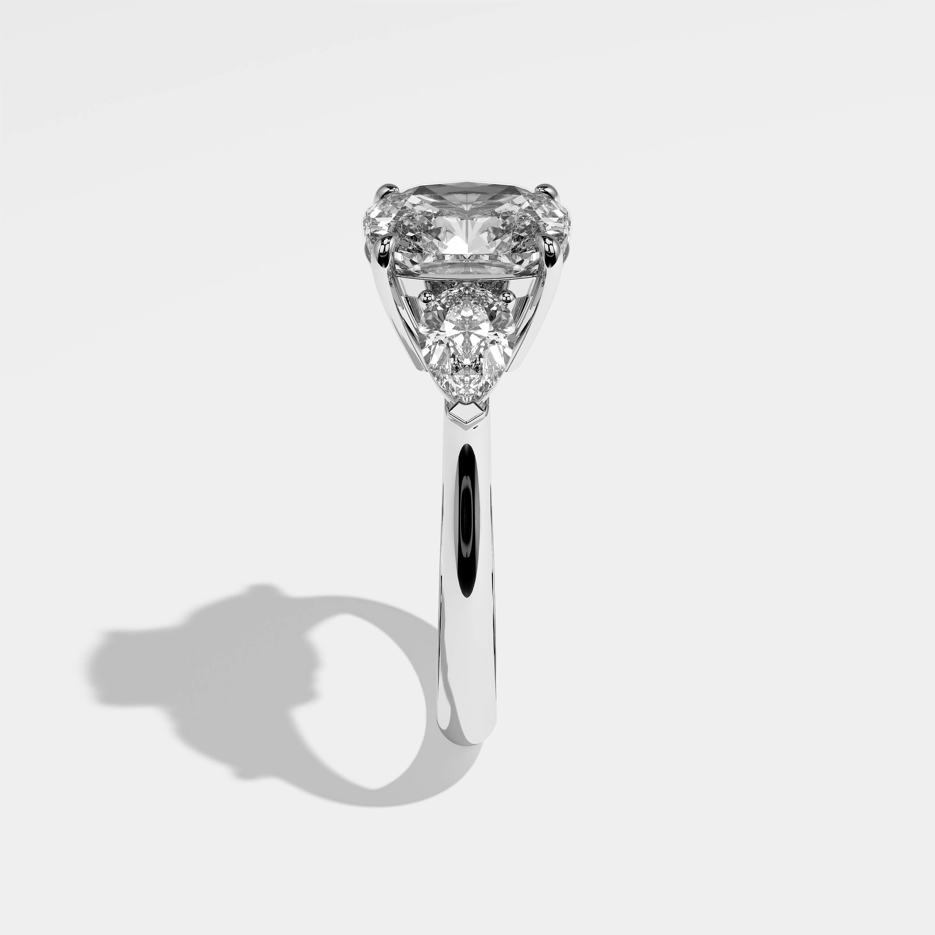 Royce oval diamond engagement ring in 18K white gold by Kurbãni Durjini, side view